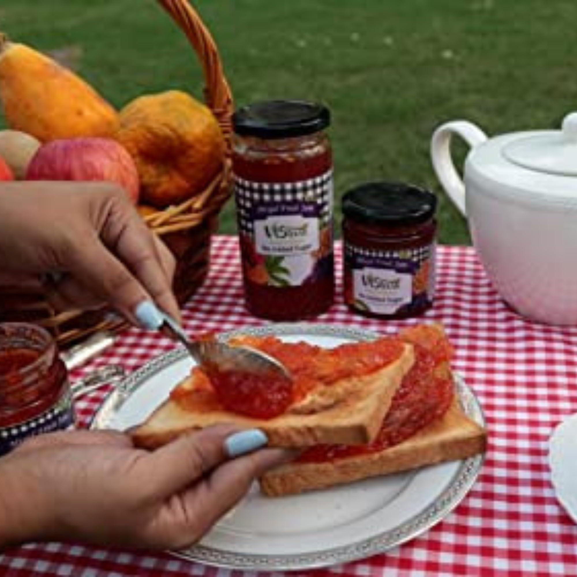 VISTEVIA Vistevia Sugar Free Mixed Fruit Jam & Strawberry Jam, Diabetic and Keto Friendly - Sweetened Naturally with Stevia, More Than 60% Fruit Content - Tastes Delicious - Pack of 2 (400 * 2 GM)