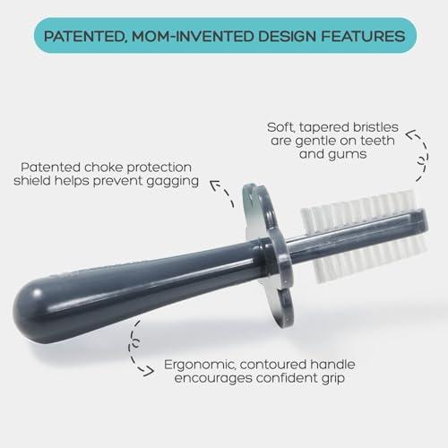 grabease Grabease Double Sided Toothbrush Baby Toothbrush for 6 Months to 4 Years Old with Soft Bristles BPA-Free Toddler Toothbrush with Anti-Choke Guard Includes Free Finger Brush, Grey