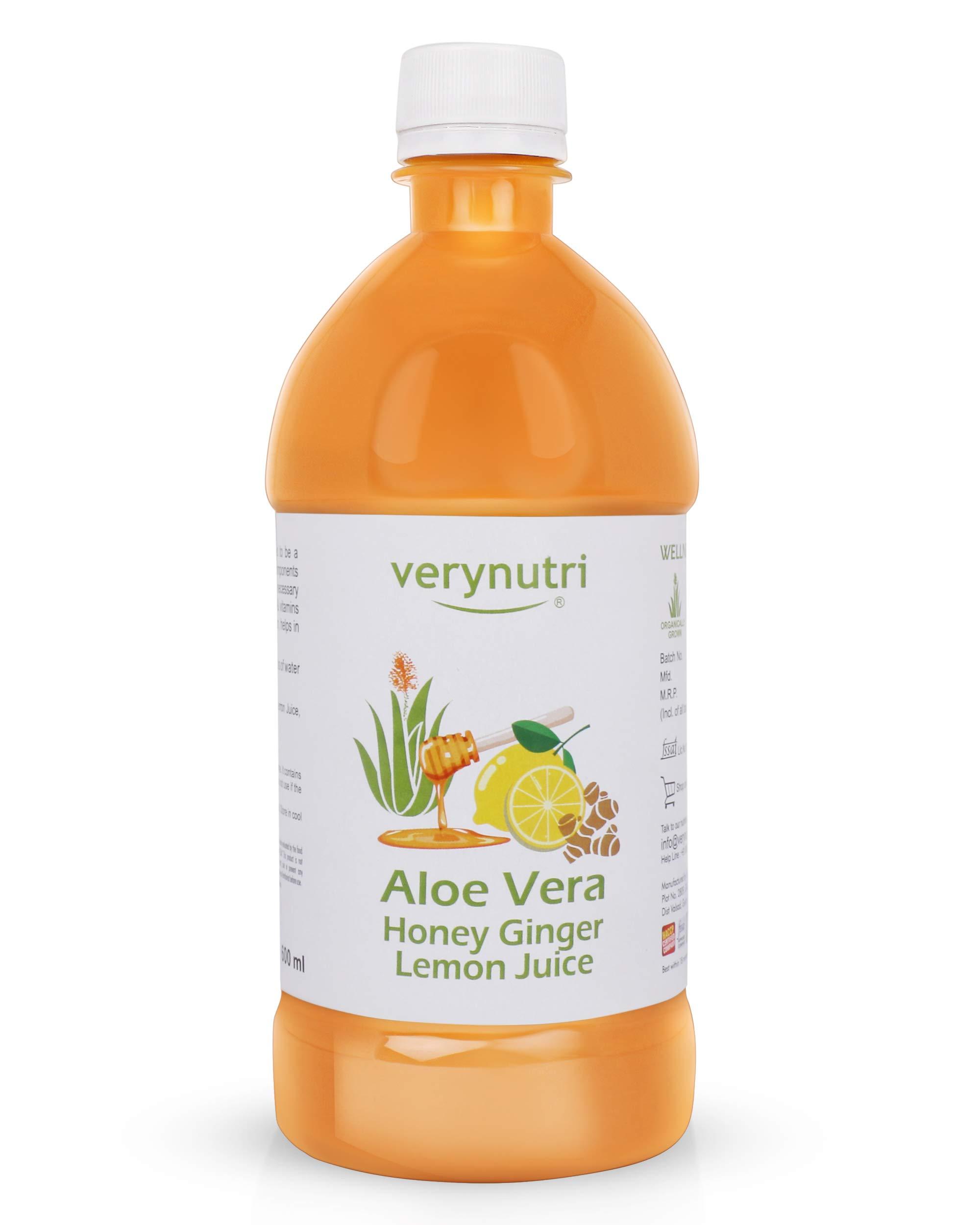 verynutri Verynutri Aloe Vera Fibrous & Honey Lemon Ginger Juice- 1200 Ml (Pack of 2-600 Ml each) | Organically Grown| Immunity Booster | Health Juices.