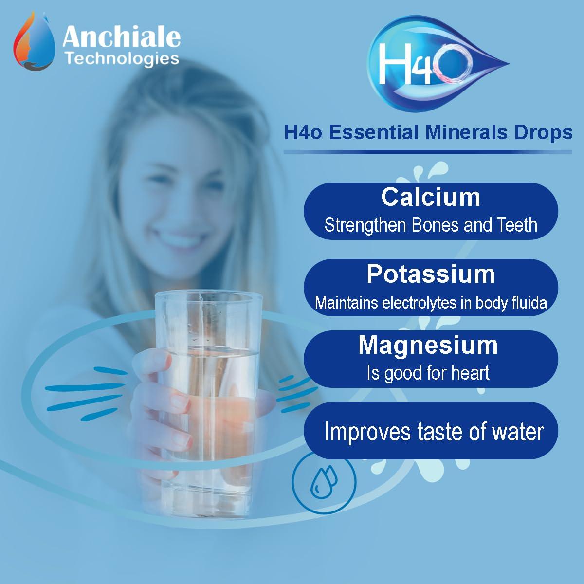 H4O H4O: (Pack of 4)TDS enhancing mineral drops for RO water. Say goodbye to fatigue and body aches. Great Alternative to Calcium, Magnesium and Potassium Tablets. Essential Minerals for 1000 glasses of water.