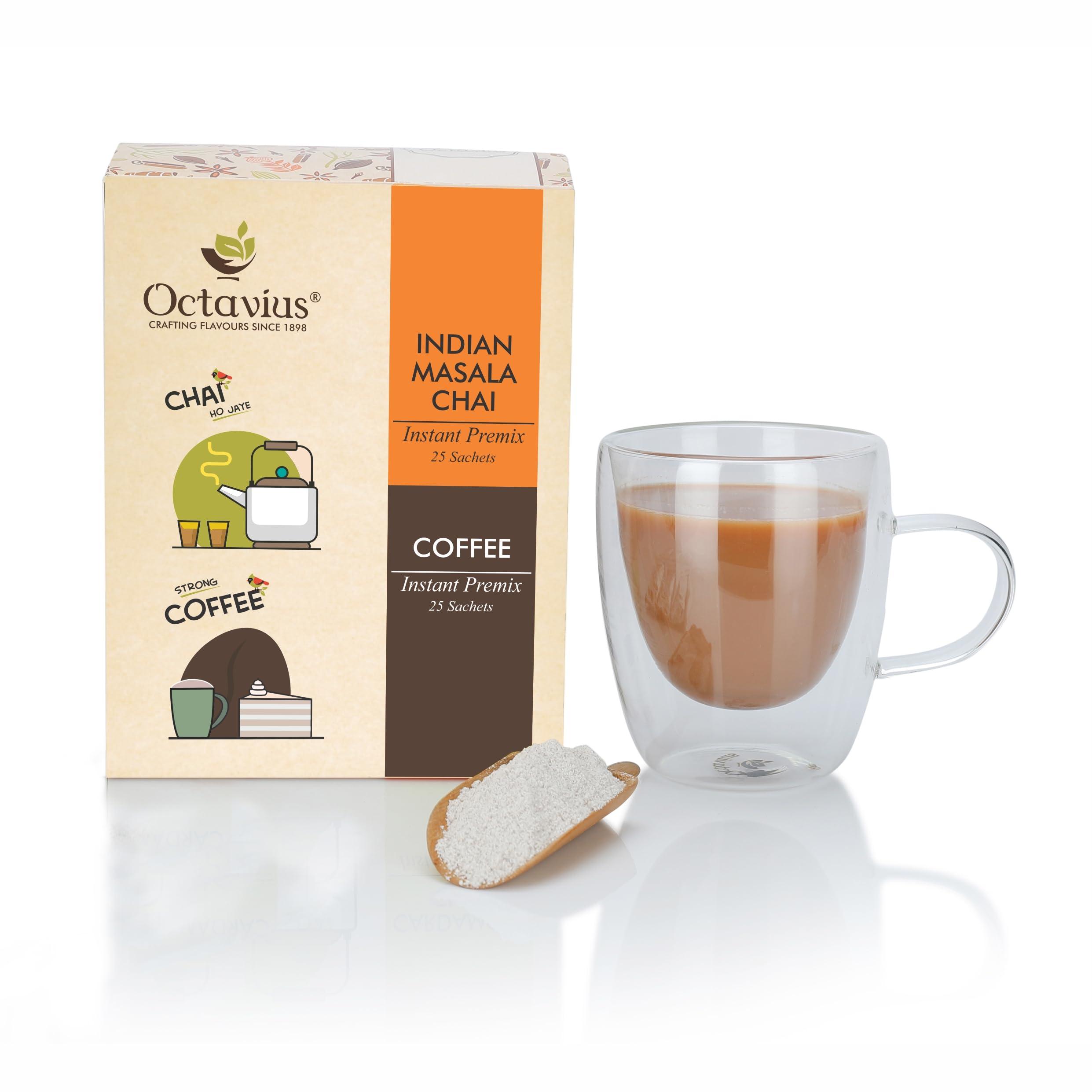 Octavius Octavius | Indian Masala & Coffee 2 in 1 Premix Tea & Coffee -50 Pouches | Economy Pack | Readymade Tea Mix | Ready Tea & Coffee | Premix Tea Powder | Instant Tea | Tea Premix | Economy Pack -(15Gm X 50 Sachets)