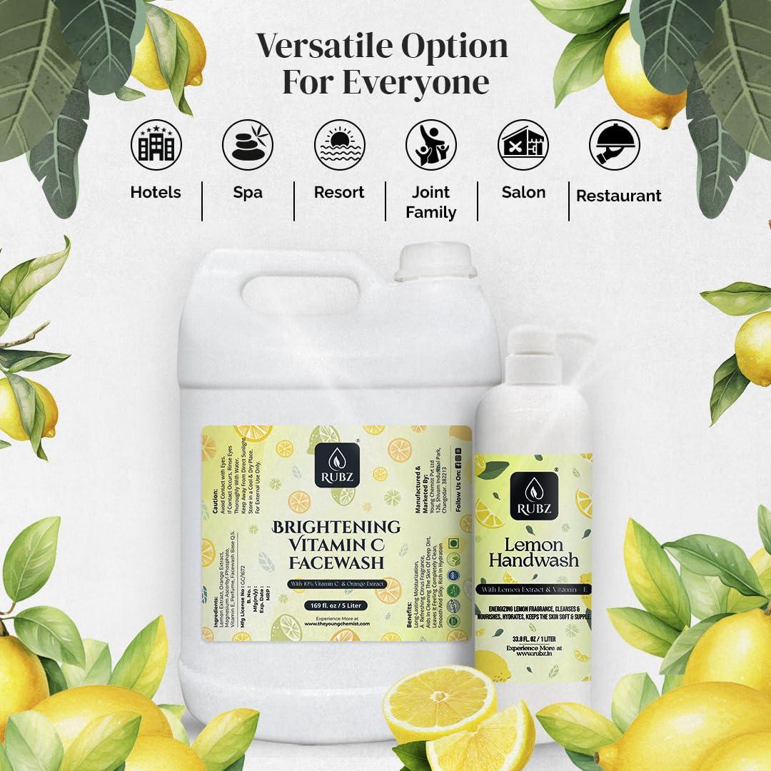 Rubz Rubz Lemon Handwash Refill Pack 5 Litre with 500ml bottle | Paraben Free Liquid Gel | Complete Protection for Soft Hands | Best for Hotel, Spa, Salon, Family, Gym | Total 5.5 Litre