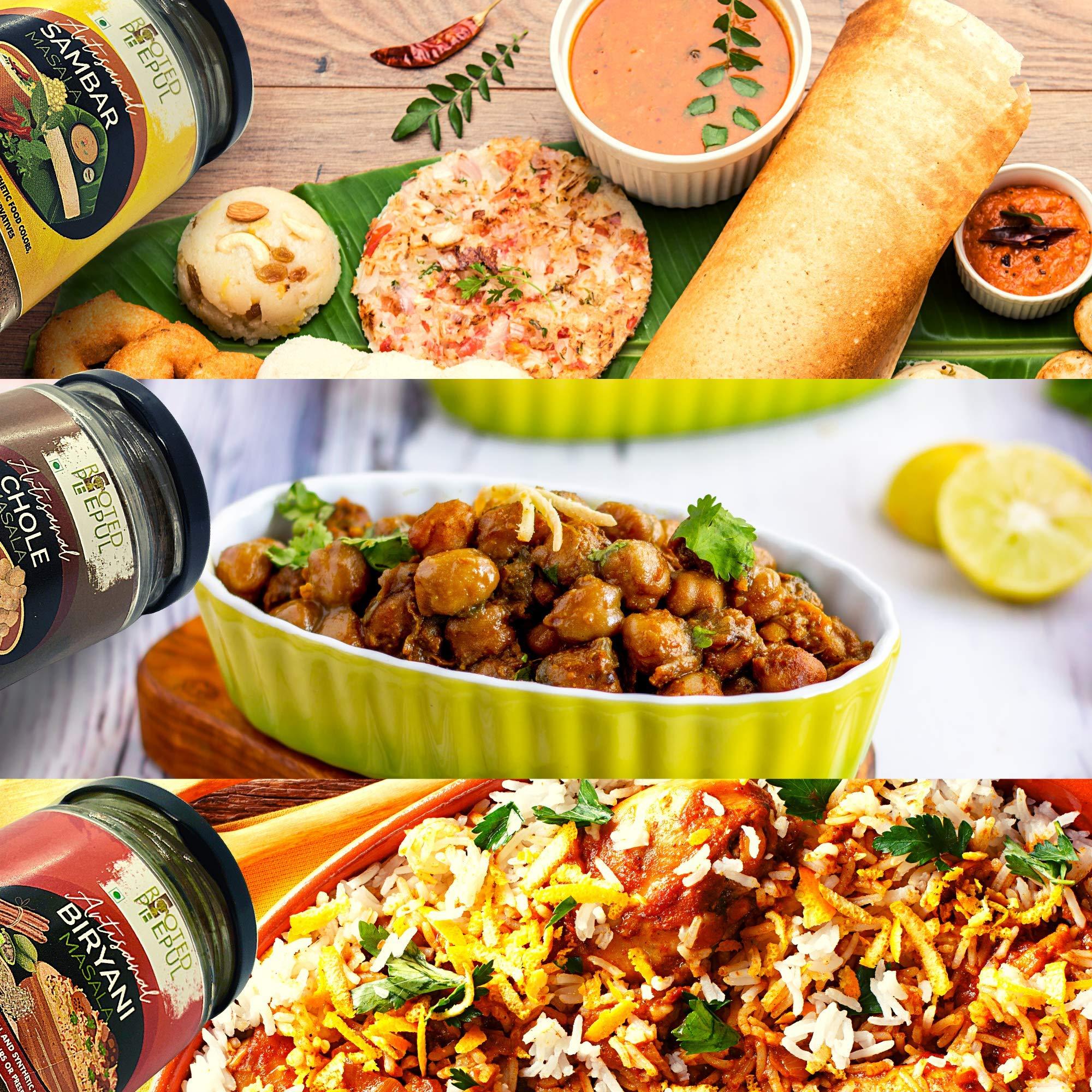 ROOTED PEEPUL Rooted Peepul Artisanal Biryani Masala, Chola Masala, Sambar Masala|less Chilli More Spice| (75g X 3)