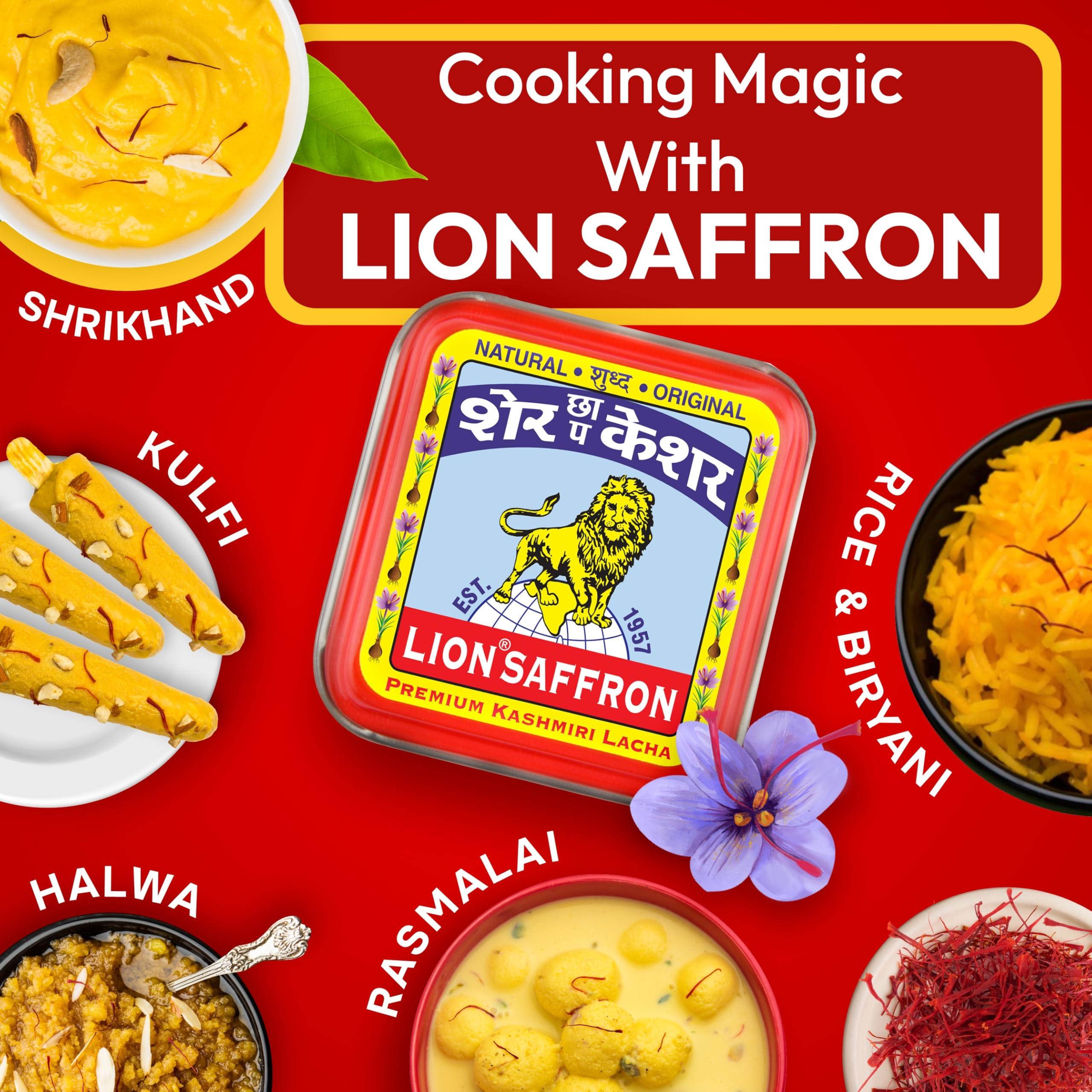 LION BRAND SAFFRON Lion Brand Saffron,2g, Original Kashmir Lacha Saffron/Kesar/Keshar (Certified Grade A) for Biryani, Beauty, Improved Health and Tilak (VALUE PACK OF 2gm (2X1gram = 2grams))