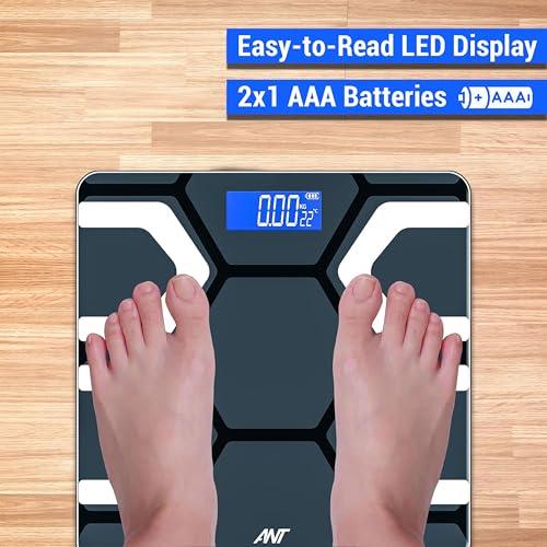 Ant Esports ANT Flora Fit Weight Machine for Body Weight Digital Bathroom Scale for Human body Weight measurement with Wide LCD Display Thick Tampered Glass for Home & Gym with 30 Months Warranty