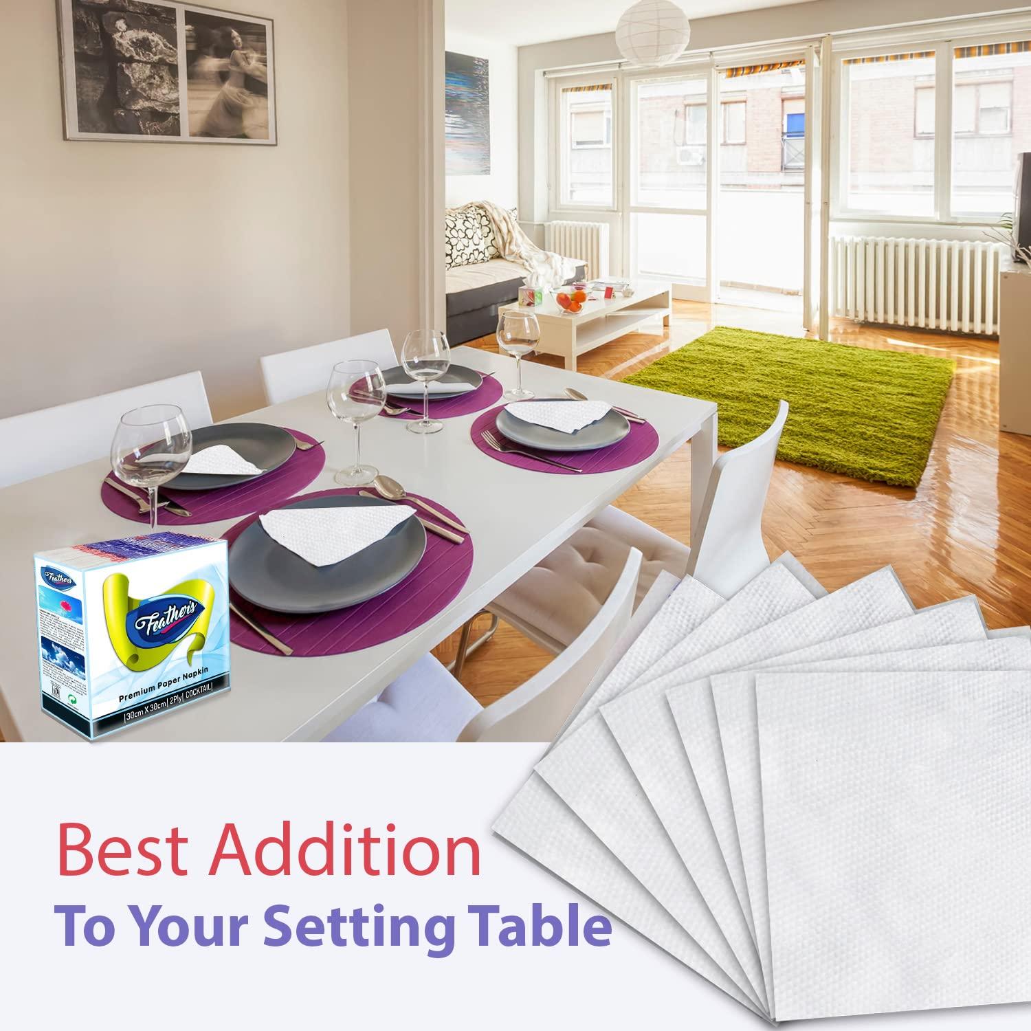 Feather's Feather\'s Premium Tissue Paper Napkin 1Ply |100 pulls, Pack of 1, 30X30 cm | Naturally White | Cocktail Napkin, Super Strong & More Absorbent | Extra Soft | Best for Kitchen Use and Serving