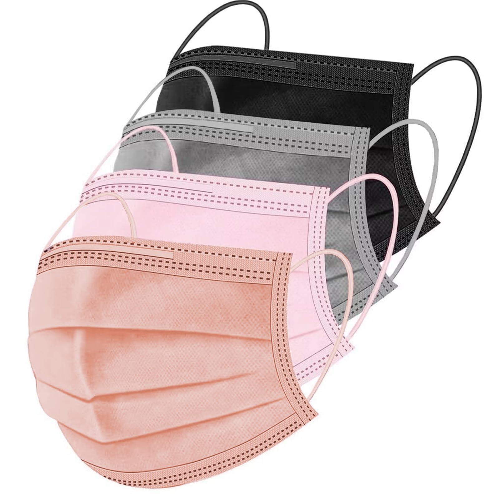 ZIYE Multicolor Disposable Face Masks, Breathable Non-woven Multicolor Mask Facial Mouth Cover 3 Layer with Nose Clip Elastic Earloop 100 Pcs