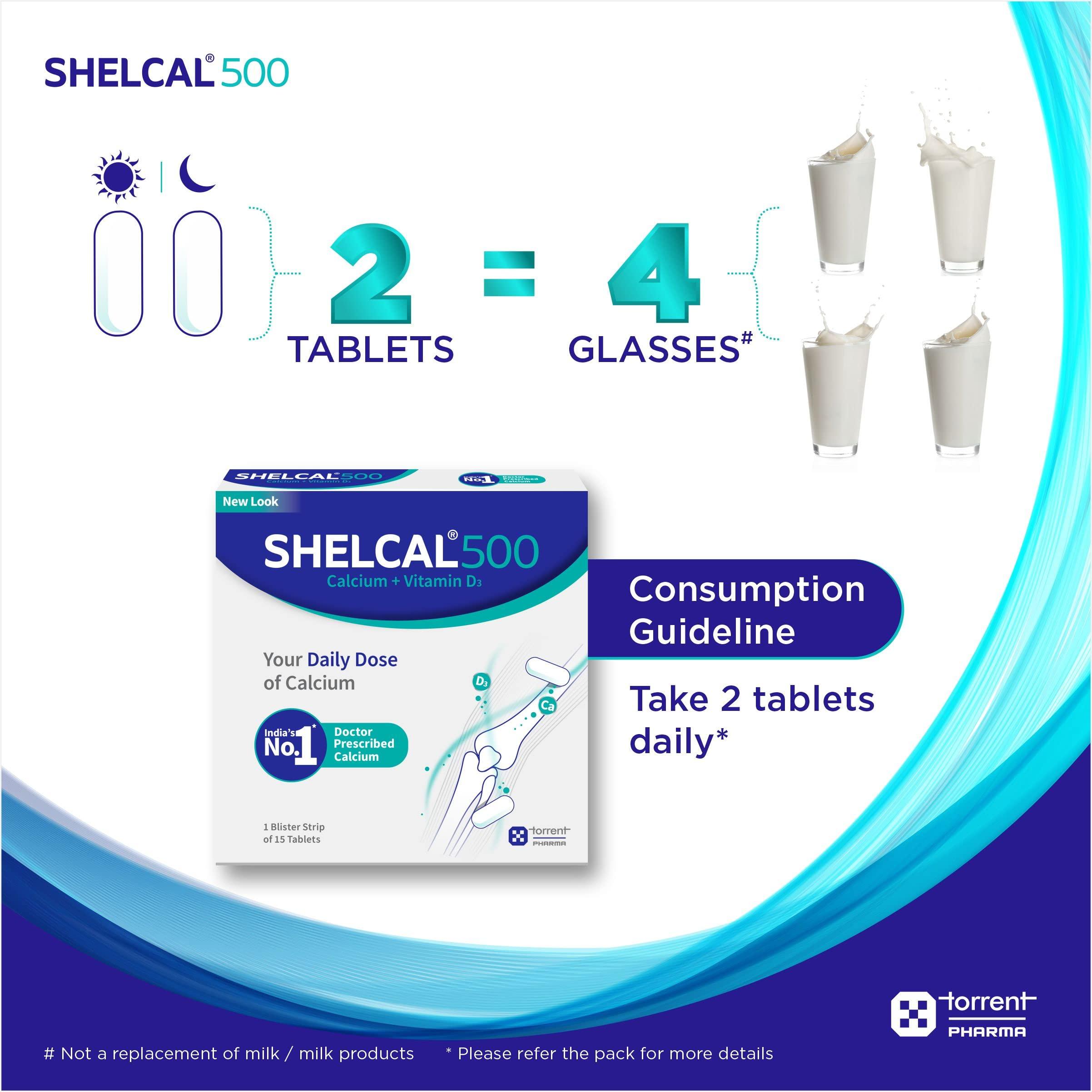 Torrent Torrent Shelcal 500 Calcium Tablets With Vitamin D3 | For Healthy And Strong Bone, Joint & Muscles | India\'S No.1 Doctor\'S Prescribed Calcium Supplement - 75 Tab - Torrent Pharma