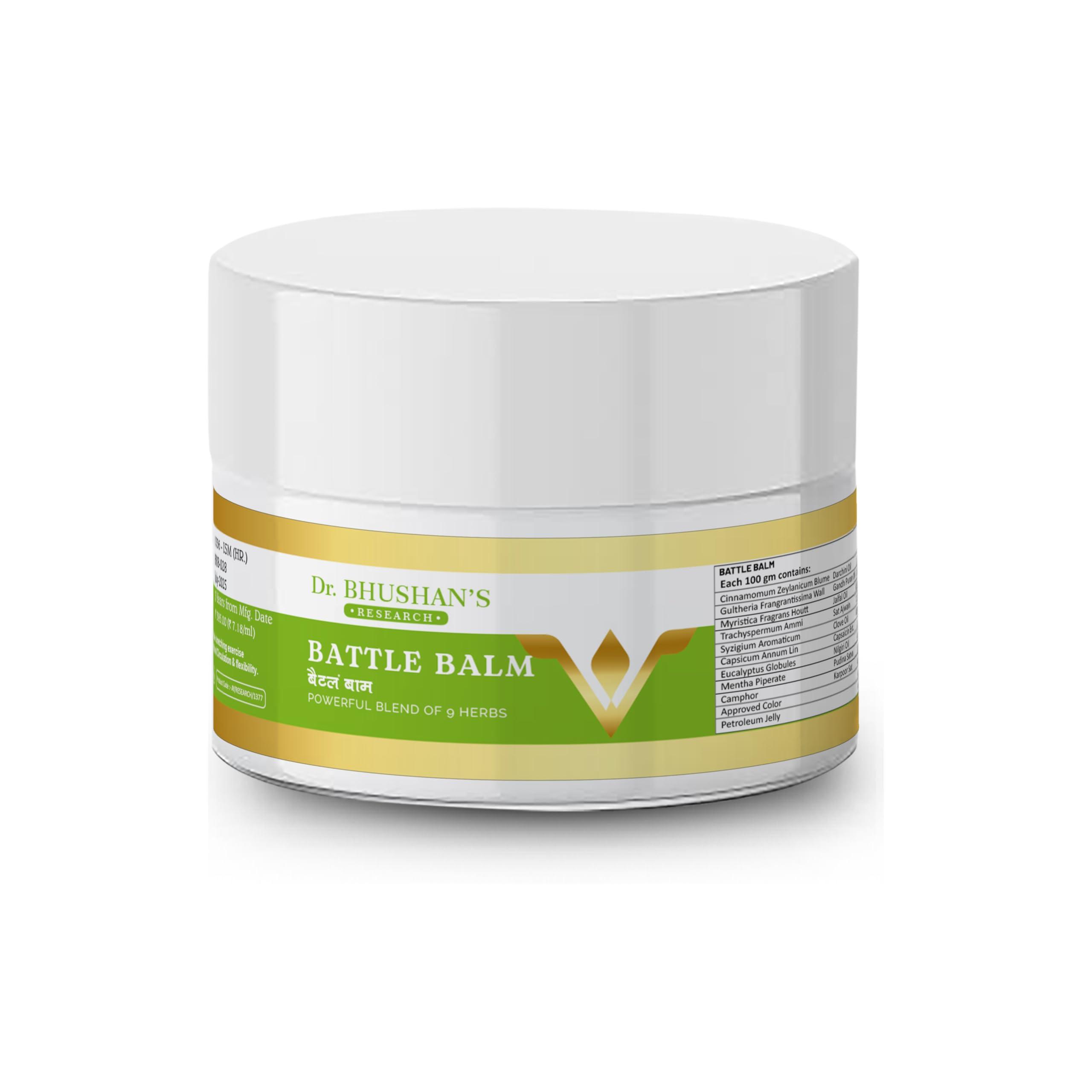 Dr. Bhushan\'s Research Dr. Bhushan\'s Research Ayurvedic Pain Relief Battle Balm 55 gm for Joints Pain, Knee Pain, Back Pain, Muscle Pain Shoulder Pain - Pack of 1
