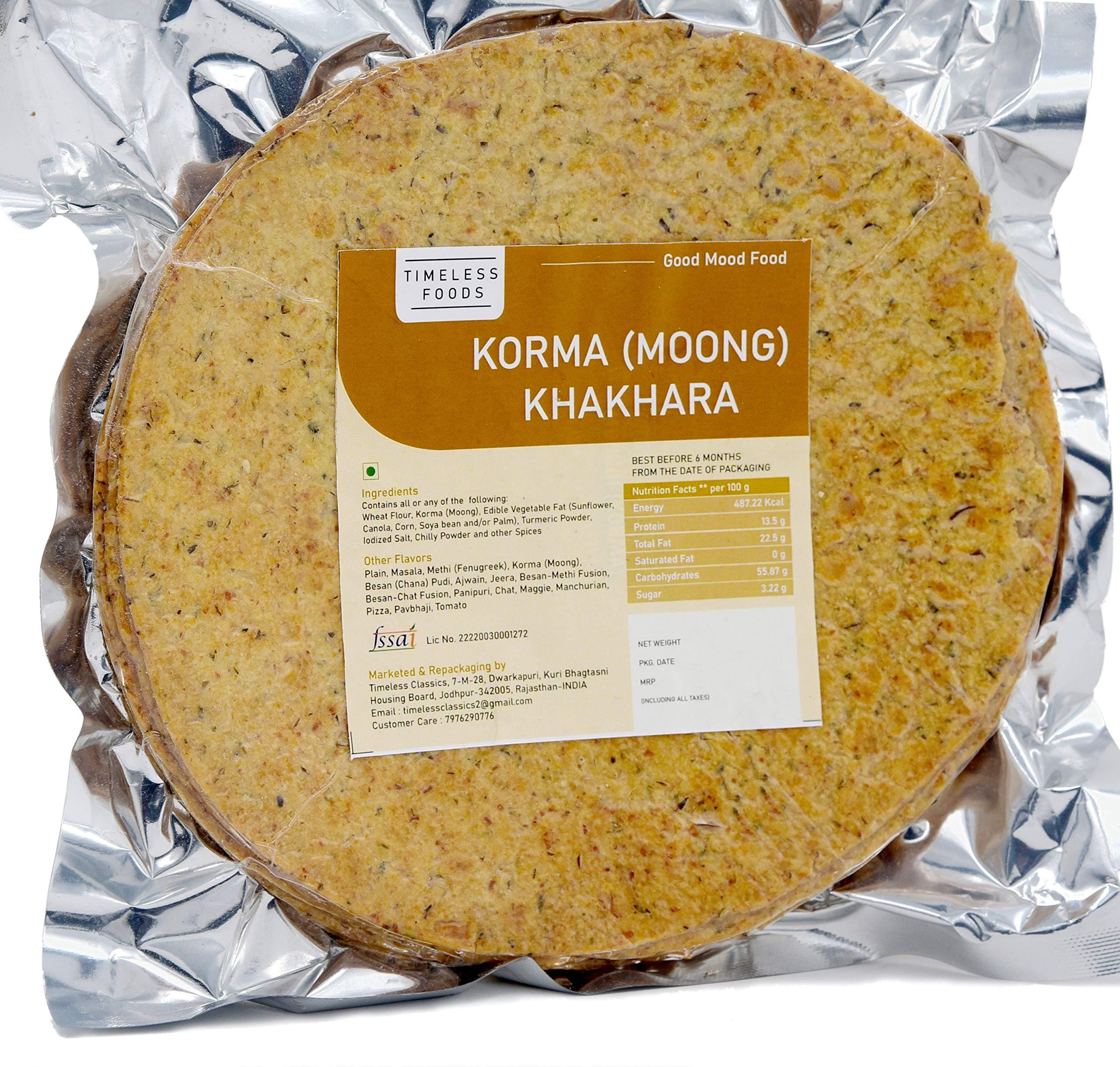 Timeless Food Timeless Food : Moong Khakhra 200g, Korma Khakhara, Mung dal Khakra Snacks [Handmade, Medium Spicy, Homemade]