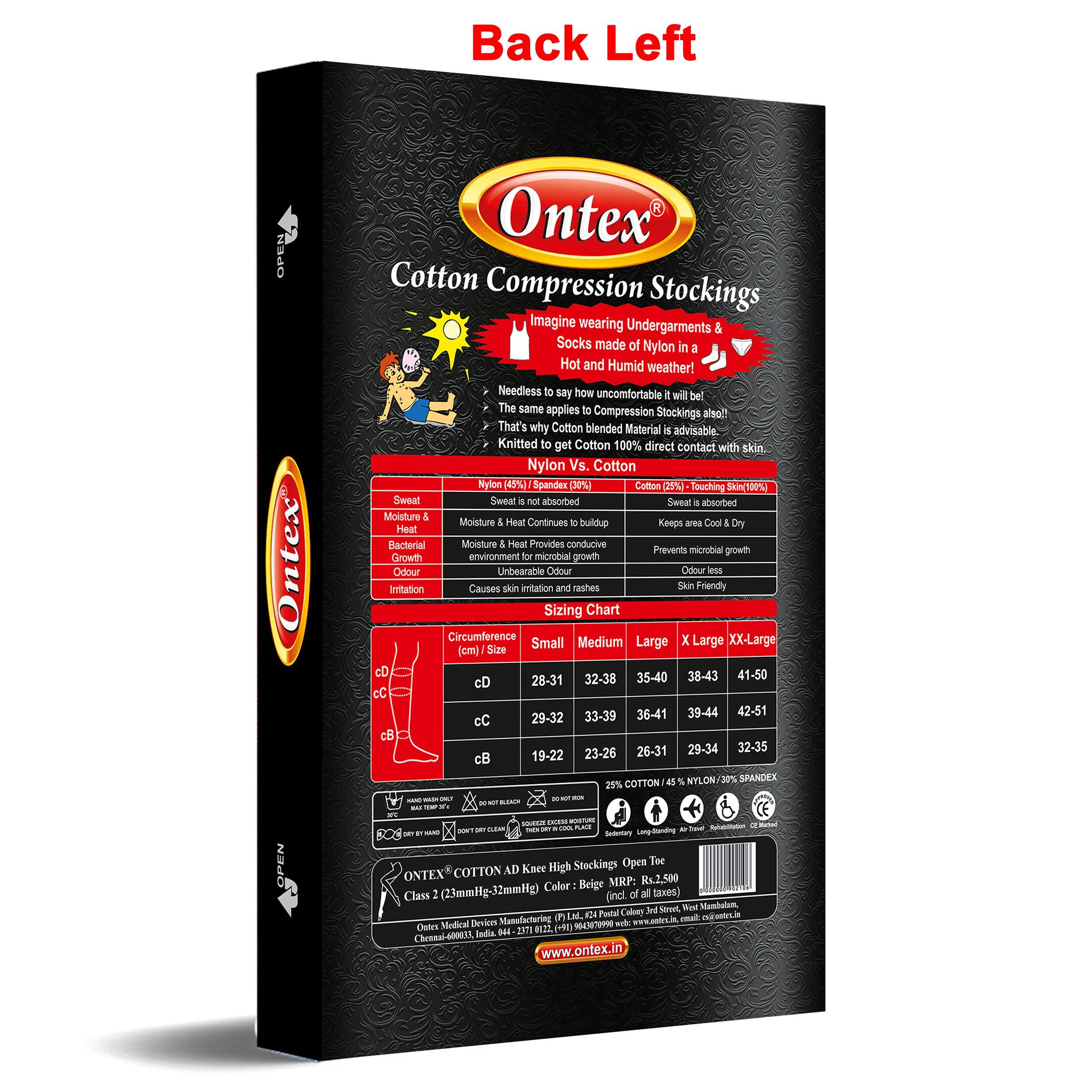 Ontex Ontex Cotton Compression Stockings for Varicose Veins Class 2 | Compression Socks for Women & Men | Varicose Vein Stockings | vericose socks for women | Knee Length - XXX-LARGE