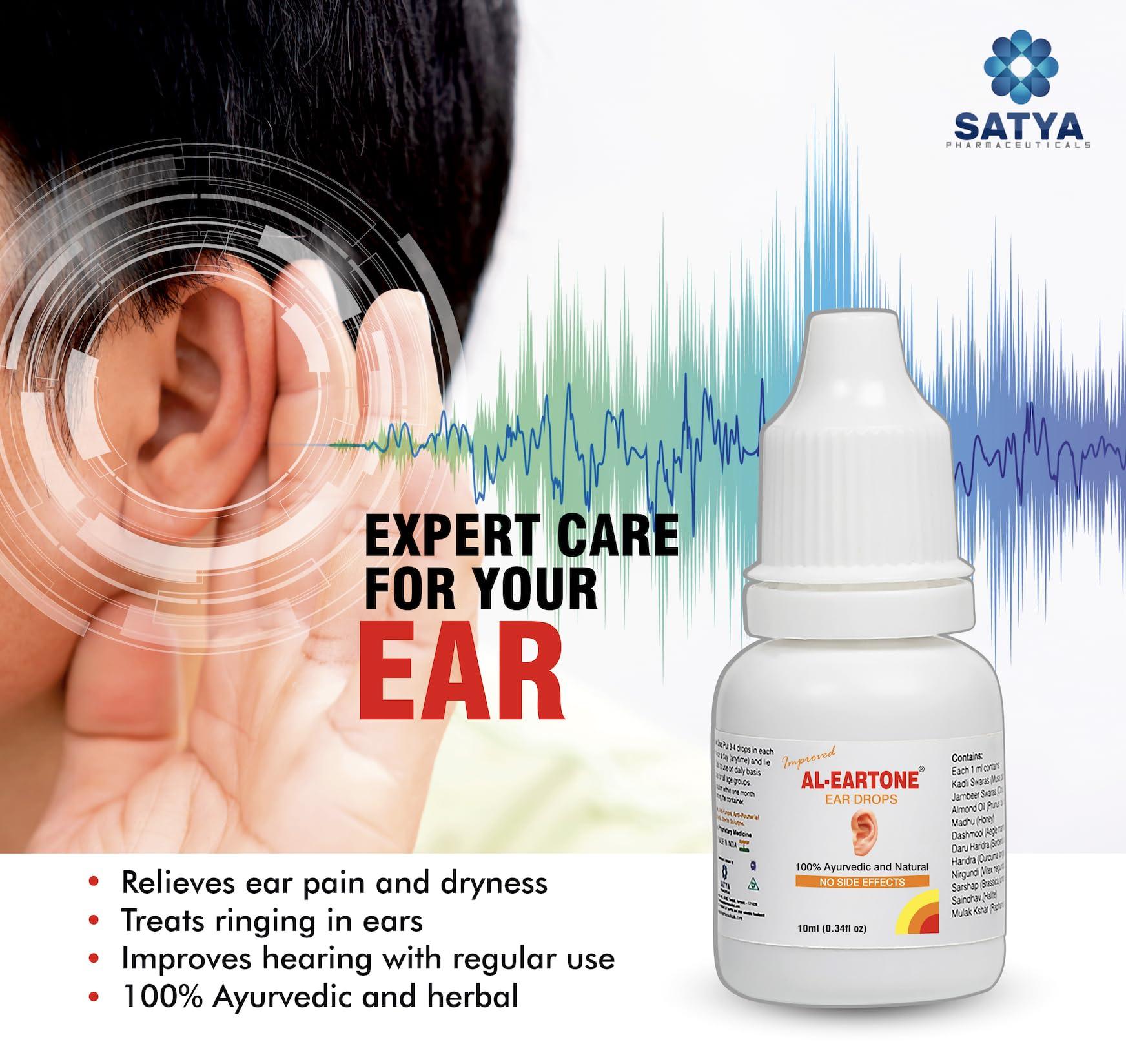 AL-EARTONE AL-EARTONE EAR DROPS | Antifungal | Antibacterial | No Side Effects | 100% Ayurvedic & Natural Herbal Ear Drops | 10 ml, Pack of 2