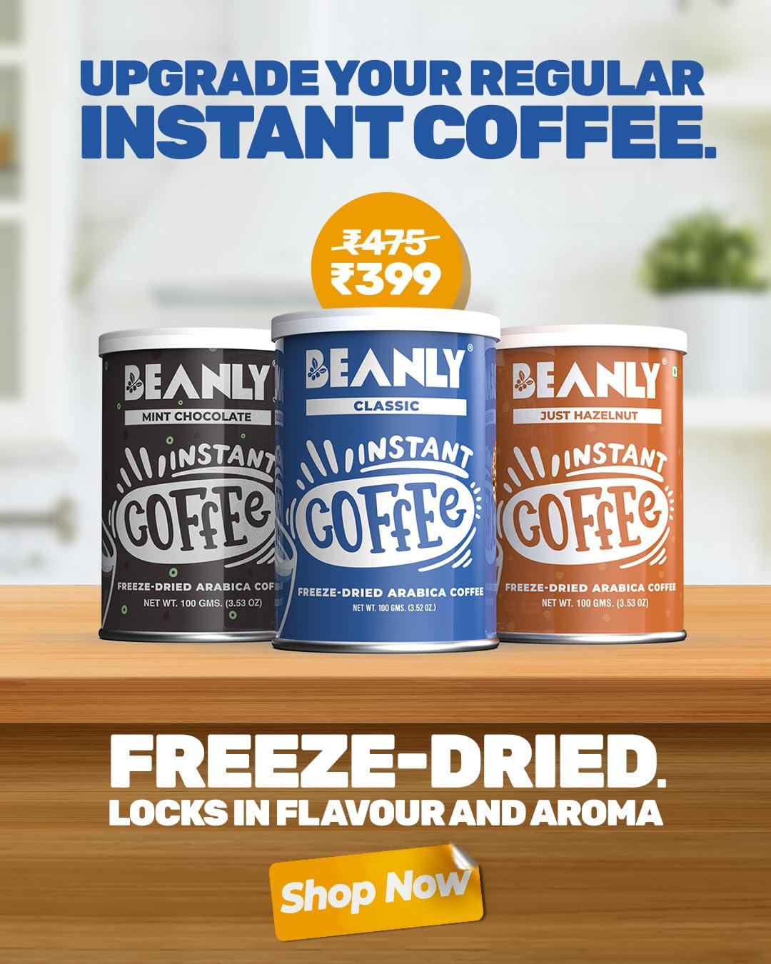 Beanly Beanly Premium Instant Coffee Kit| 1 Classic Coffee + 1 Premium Frother + 1 Mug | Makes 70 Cups | Gift For Birthday, Anniversary, Diwali | Gift for Women, Men | 100% Arabica Freeze Dried 100 gram