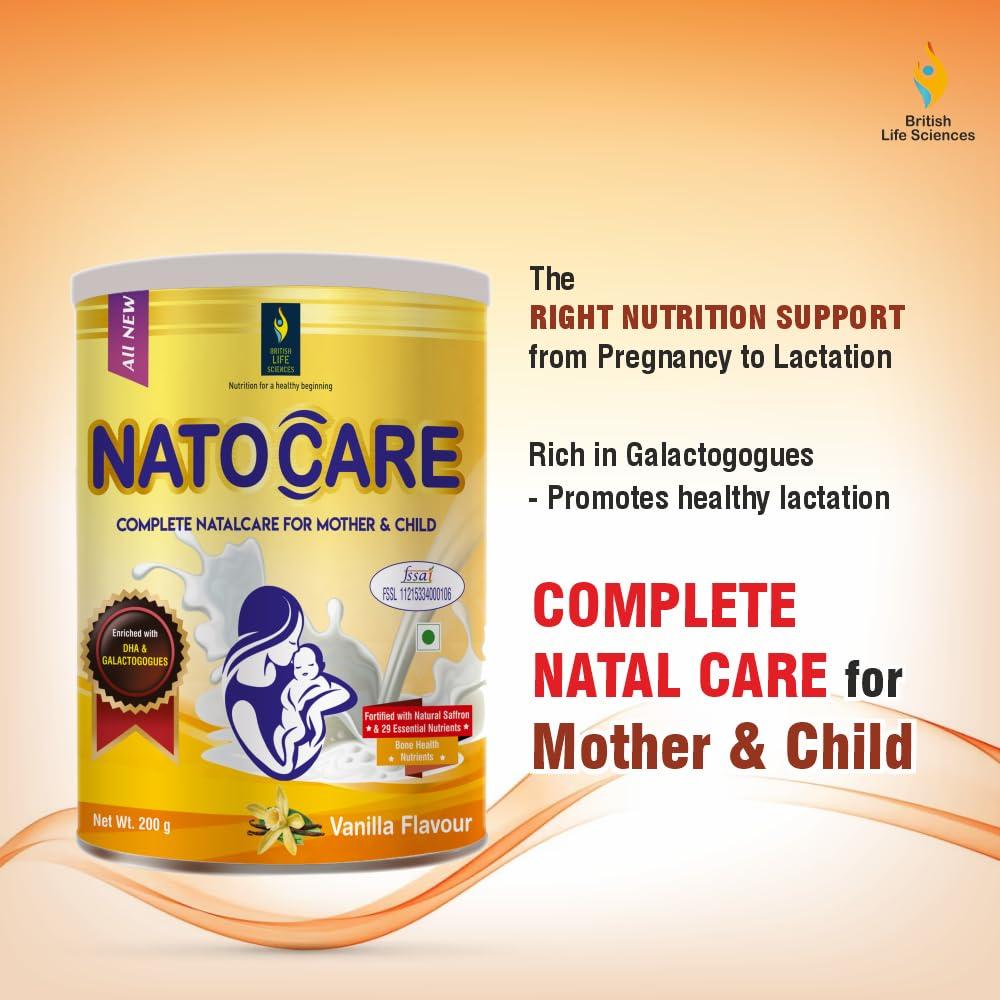 BRITISH LIFE SCIENCES PVT LTD ; Nutrition For A He BRITISH LIFE SCIENCES - Nutrition For A Healthy Beginning Natocare - Lactation Supplement Powder For Breastfeeding Mothers - Shatavari & Fenugreek Extract To Increase Milk Supply, 200G (Vanilla)