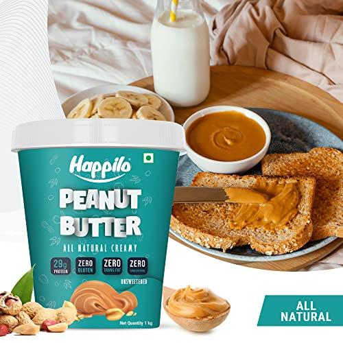 Happilo Happilo All Natural Unsweetened Peanut Butter Creamy 1Kg, Protein Rich, Roasted Peanuts, No Added Sugar