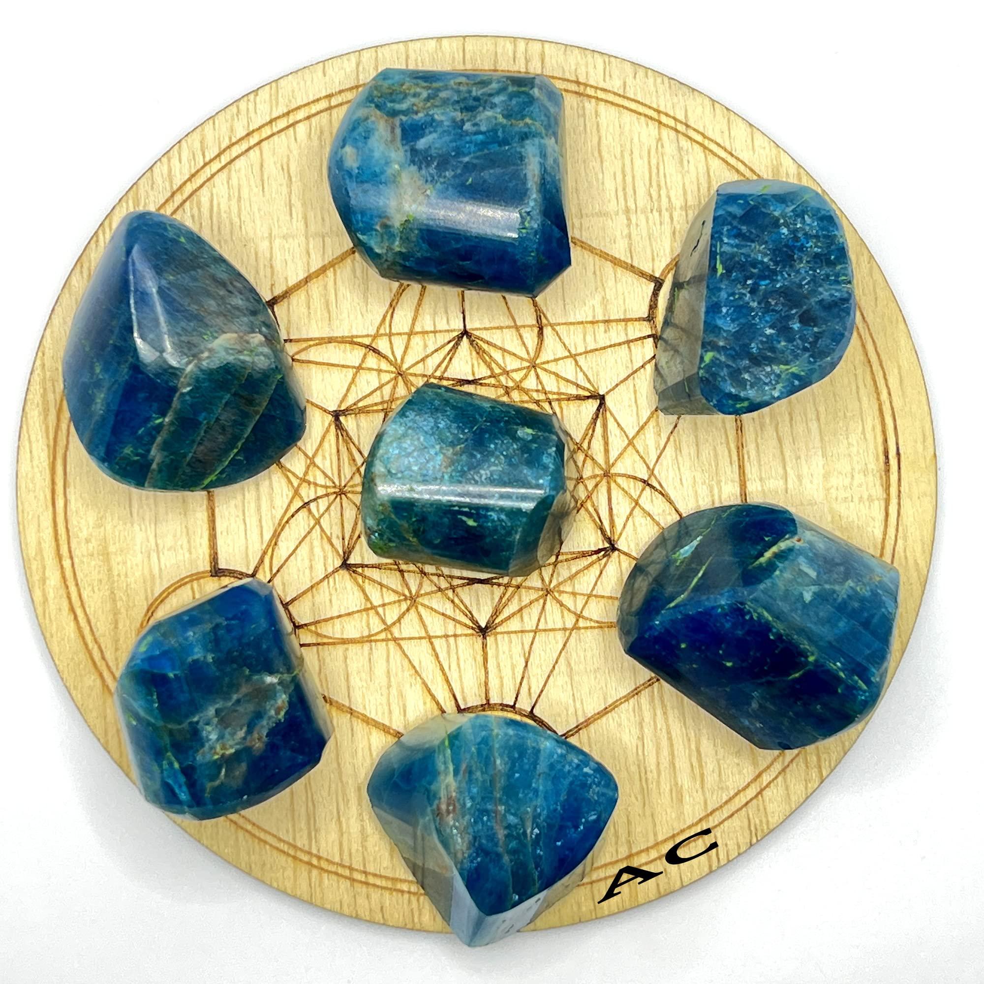 ALI CRYSTAL ALI CRYSTAL 7 Pcs Natural Rose Quartz Tumbled Gemstones Kit With Healing Crystal Chakra Wooden Grid For Healing For Wicca,Reiki&Energy Crystal Healing(Apatite)