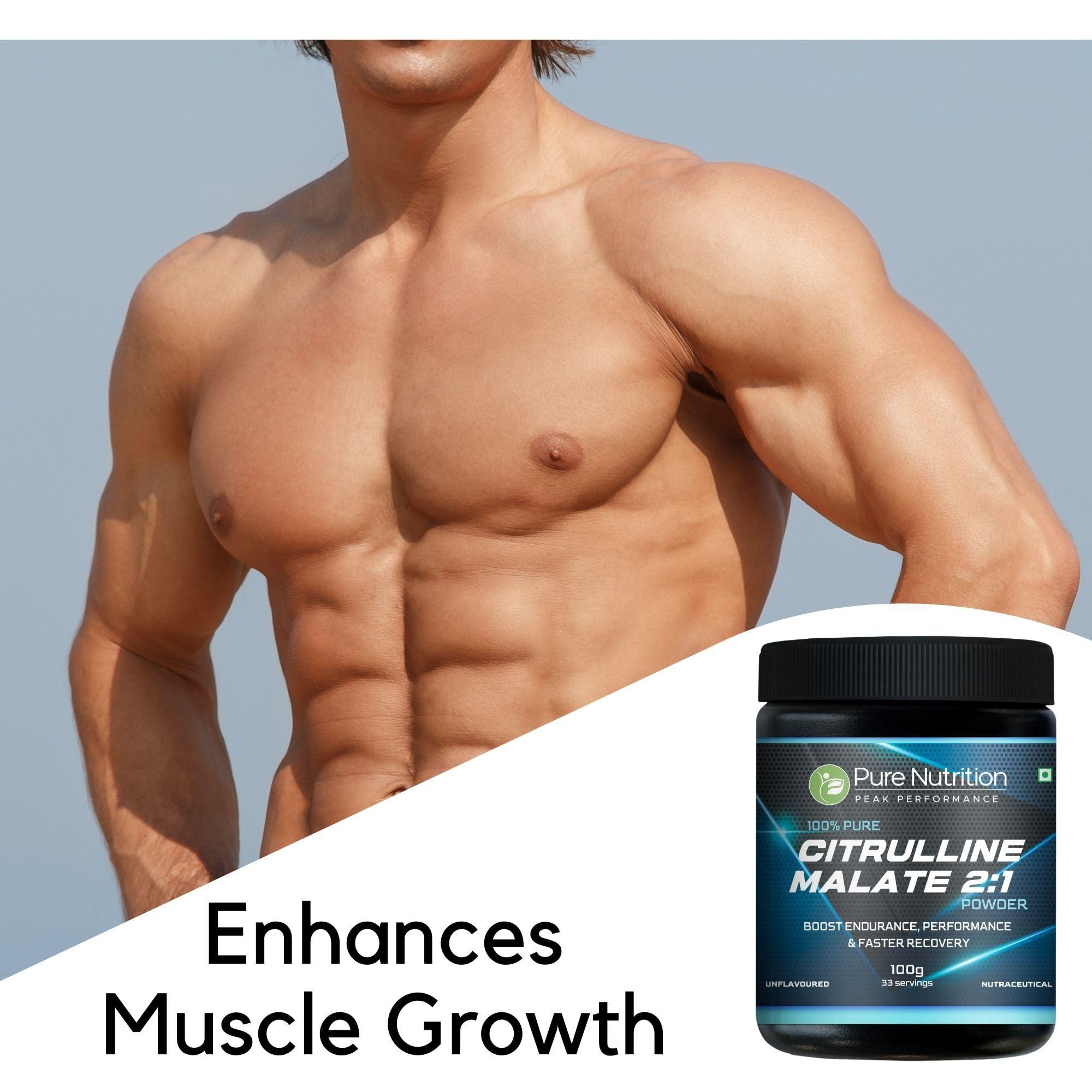 Pure Nutrition Naturals Pure nutrition 100% Pure L Citrulline DL Malate 2:1 Powder (Unflavoured, 100g), 66 servings | Boost Endurance, Improve Performance, Faster Recovery & Reduce Muscle Fatigue.