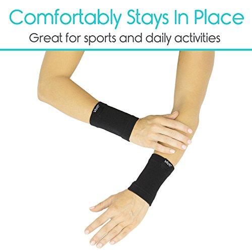 VIVE Vive Wrist Sweatbands (Pair) - Bamboo Charcoal Compression Wristband - Athletic Support for Carpal Tunnel Pain Relief, Arthritis, Tendonitis and Tennis (Black, Large/X-Large)