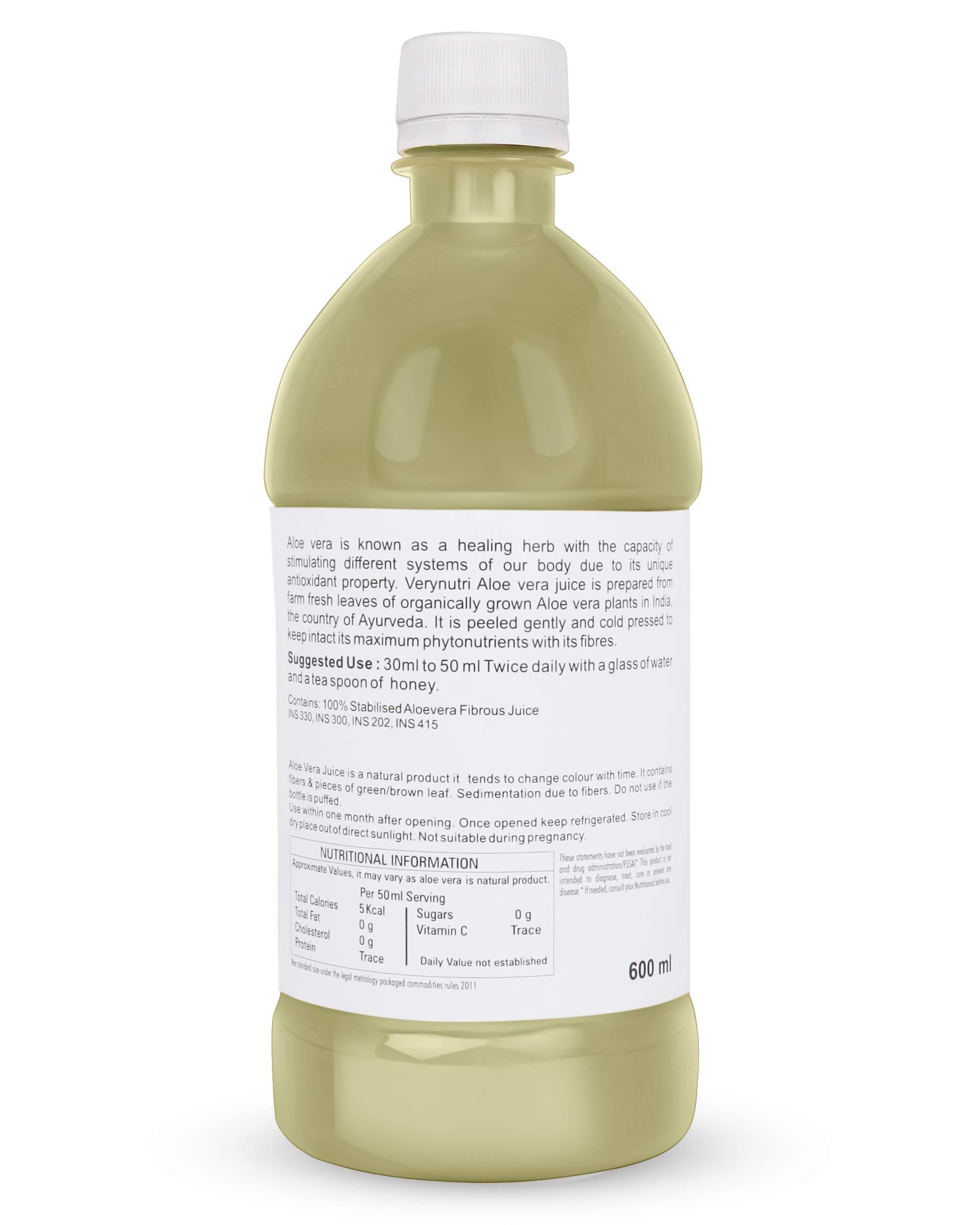 verynutri Verynutri Aloe Vera Fibrous & Honey Lemon Ginger Juice- 1200 Ml (Pack of 2-600 Ml each) | Organically Grown| Immunity Booster | Health Juices.