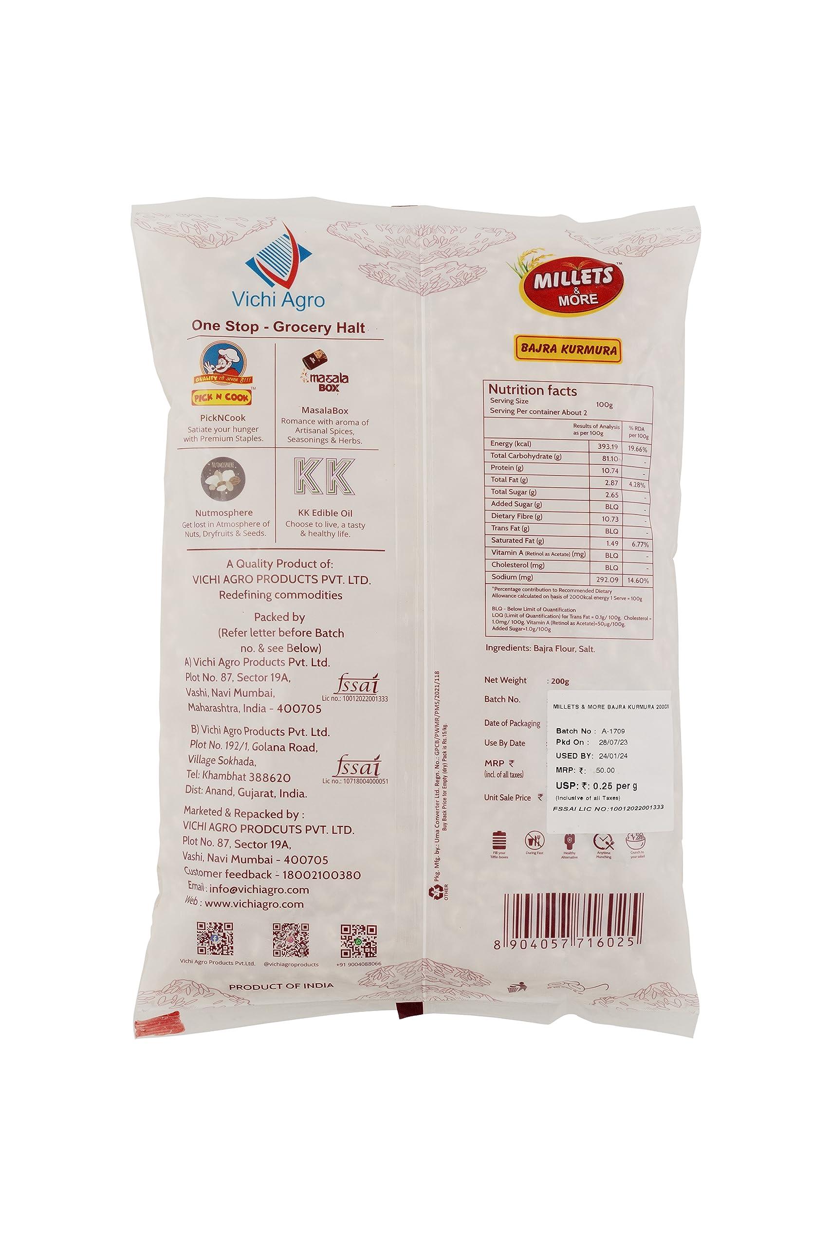 MILLETS & MORE MILLETS & MORE BAJRA KURMURA 200G PP