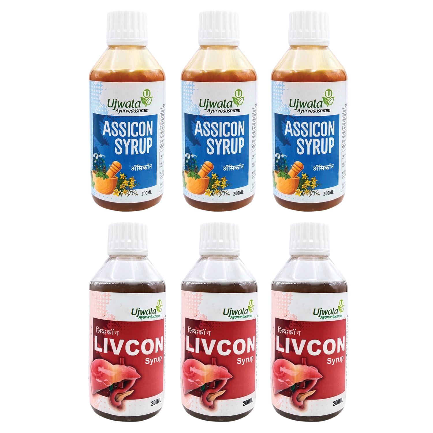 Ujwala Ayurvedashram Ujwala Ayurvedashram Livcon Syrup And Assicon Syrup | One Month Kit | Health & Weight Gain Syrup - Syrup, 1200 Ml