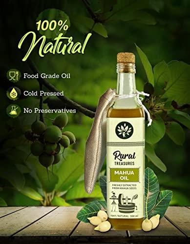 Rural Treasures Mahua Oil Edible | Pure Cold Pressed Mahuwa (Madhuca) Cooking Oil | Improve Digestion & Heart Rate | No Chemicals | No Preservatives | Freshly Extracted from Mahua Seeds | 500 ml