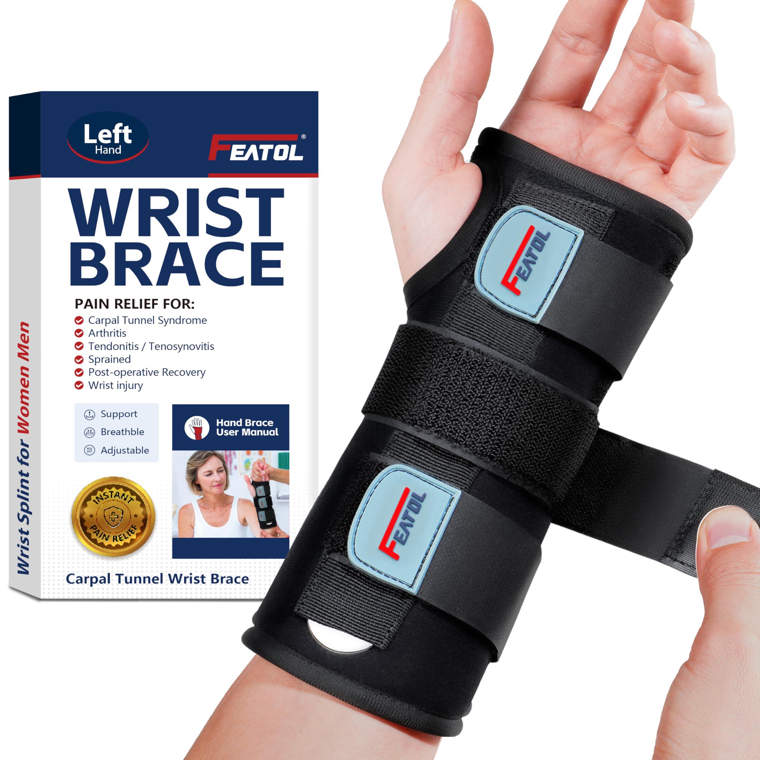 FEATOL Wrist Brace for Carpal Tunnel, Adjustable Wrist Support Brace with Splints Left Hand, Large/X-Large, Arm Compression Hand Support for Injuries, Wrist Pain, Sprain, Sports
