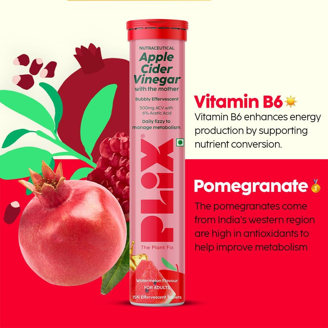 PLIX - THE PLANT FIX PLIX - THE PLANT FIX Apple Cider Vinegar Effervescent|With Mother ACV|Vitamin B6 & B12|Pack of 1 (Lemon Masala),15 Tablets|No Added Sugar|Easy to Carry & Consume, 90 grams
