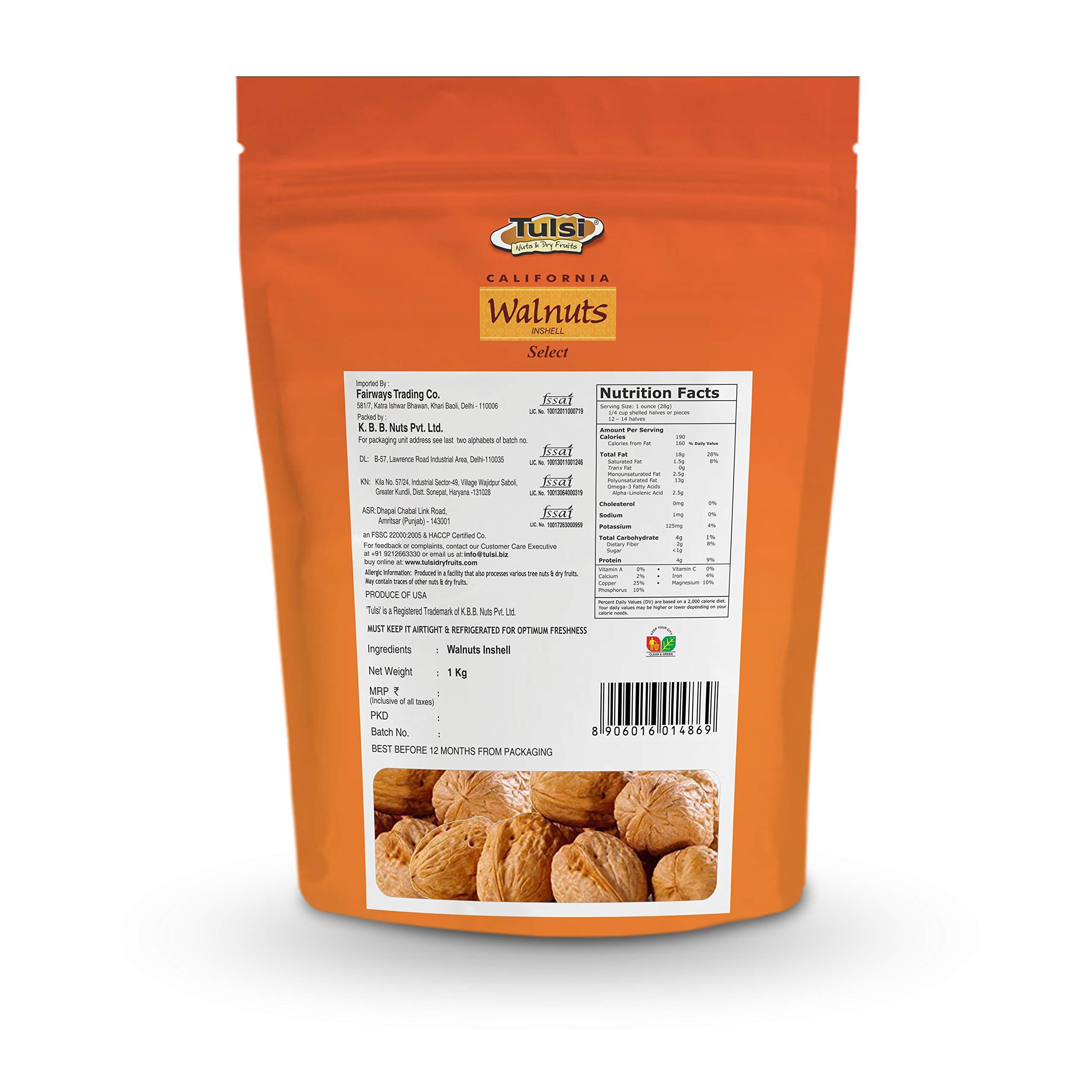 Tulsi Tulsi California Walnut Inshell Select 1 Kg | Large Size | Inshell Walnuts Akhrot | Delicious & Crunchy Walnuts | High in Protein & Iron | Premium Akhrot | Rich in Omega-3