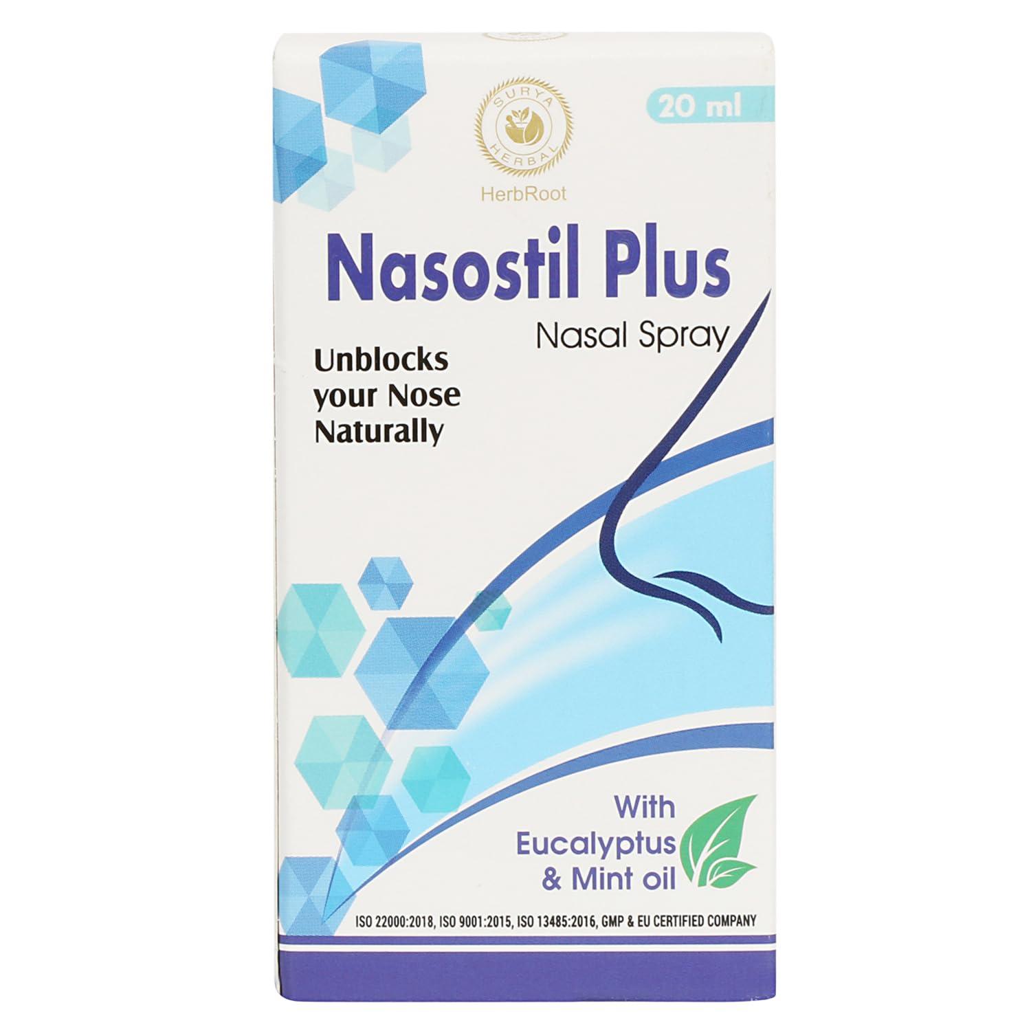 HerbRoot HerbRoot Surya Herbal Nasostil Plus | Nasal Spray | Eucalyptus & Mint Oil | Relieves Sneezing | Itchy Nose | Runny Nose 20ml | (Pack of 3)
