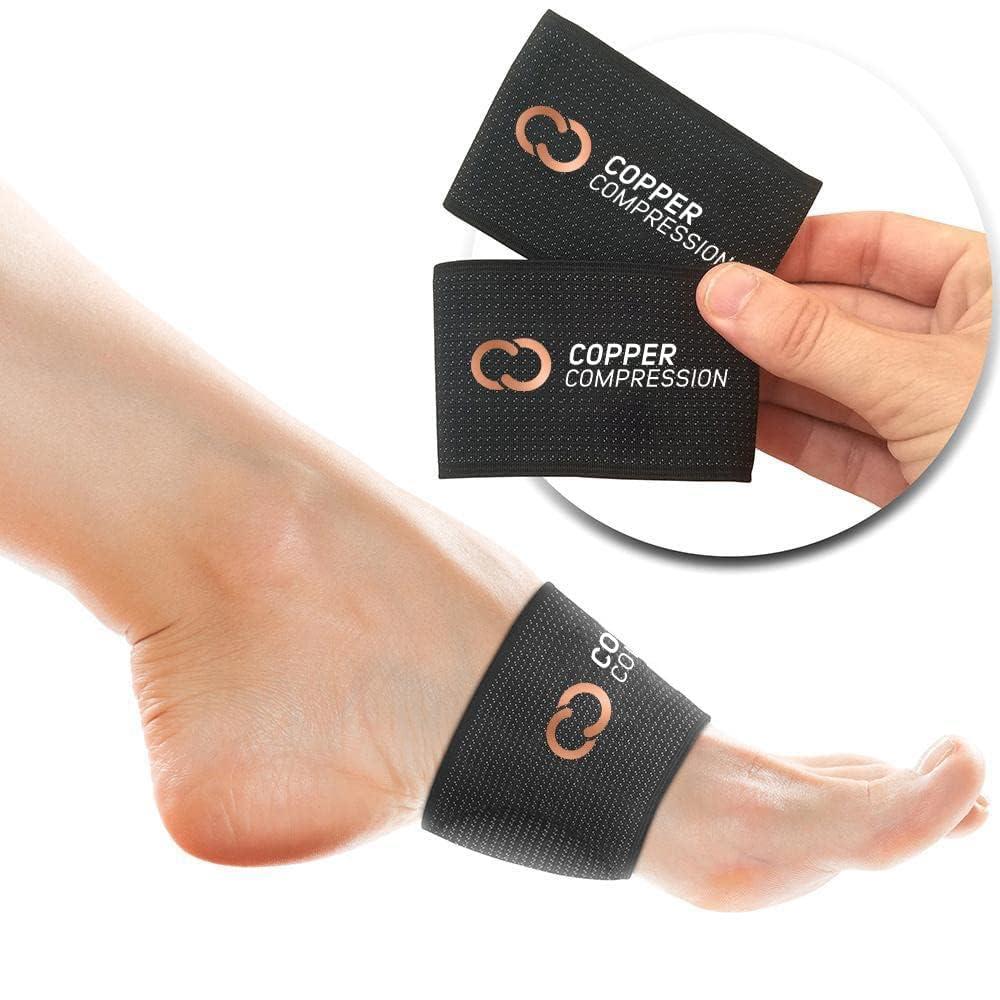 Copper Compression Copper Compression Padded Arch Support - 2 Padded Plantar Fasciitis Sleeves. Guaranteed Highest Copper Arch Supports with Pad. Planter Fasciitis Support Braces for Foot Care, Feet Pain, Flat Arches