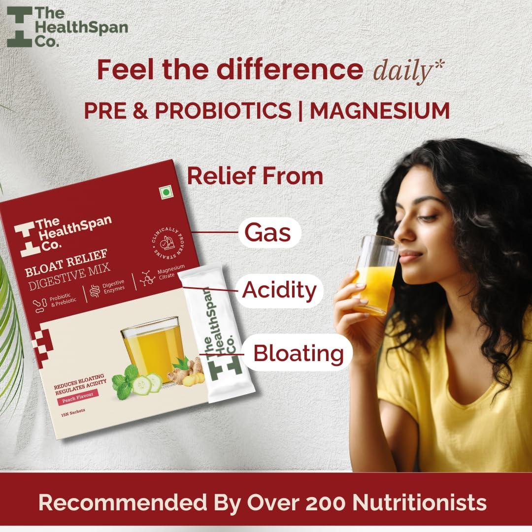 The Healthspan Co. The Healthspan Co. Relief From Digestive Issues,Gas,Bloating,Acidity & Constipation|3 Bn Cfu Of Clinically Proven Probiotic|Digestive Enzymes & Magnesium|15 Days Pack,Sachet,1 Count,15 Servings
