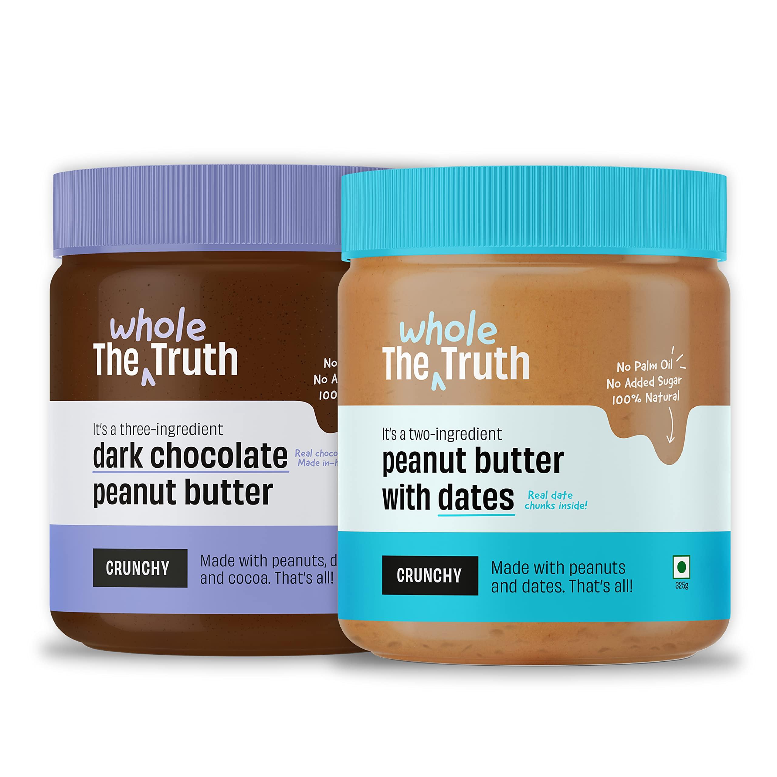 The Whole Truth The Whole Truth - Crunchy Combo - Peanut Butter with Dates + Dark Chocolate Peanut Butter - (Pack of 2) - 650 g