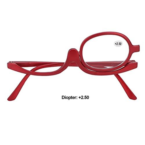 Zunate Zunate Makeup Glasses Single Lens, Rotatable Flip Down Lens Make up Eyeglasses, Readers Magnifier Eyeglasses for Women, Red(+2.50)