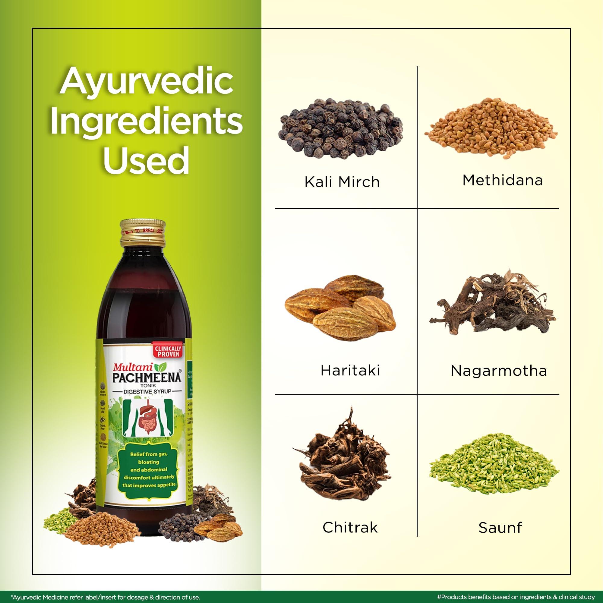 Multani Multani Pachmeena Tonik Digestive Syrup |Ayurvedic Products For Better Digestion | Relief From Gas, Bloating, Abdominal Discomfort | Improves Appetite 100% Natural & Ayurvedic | 300 Ml