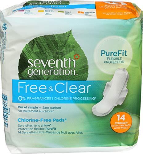 Seventh Generation Seventh Generation Ultrathin Pads Overnight with wings Free & Clear Chlorine Free 14ct