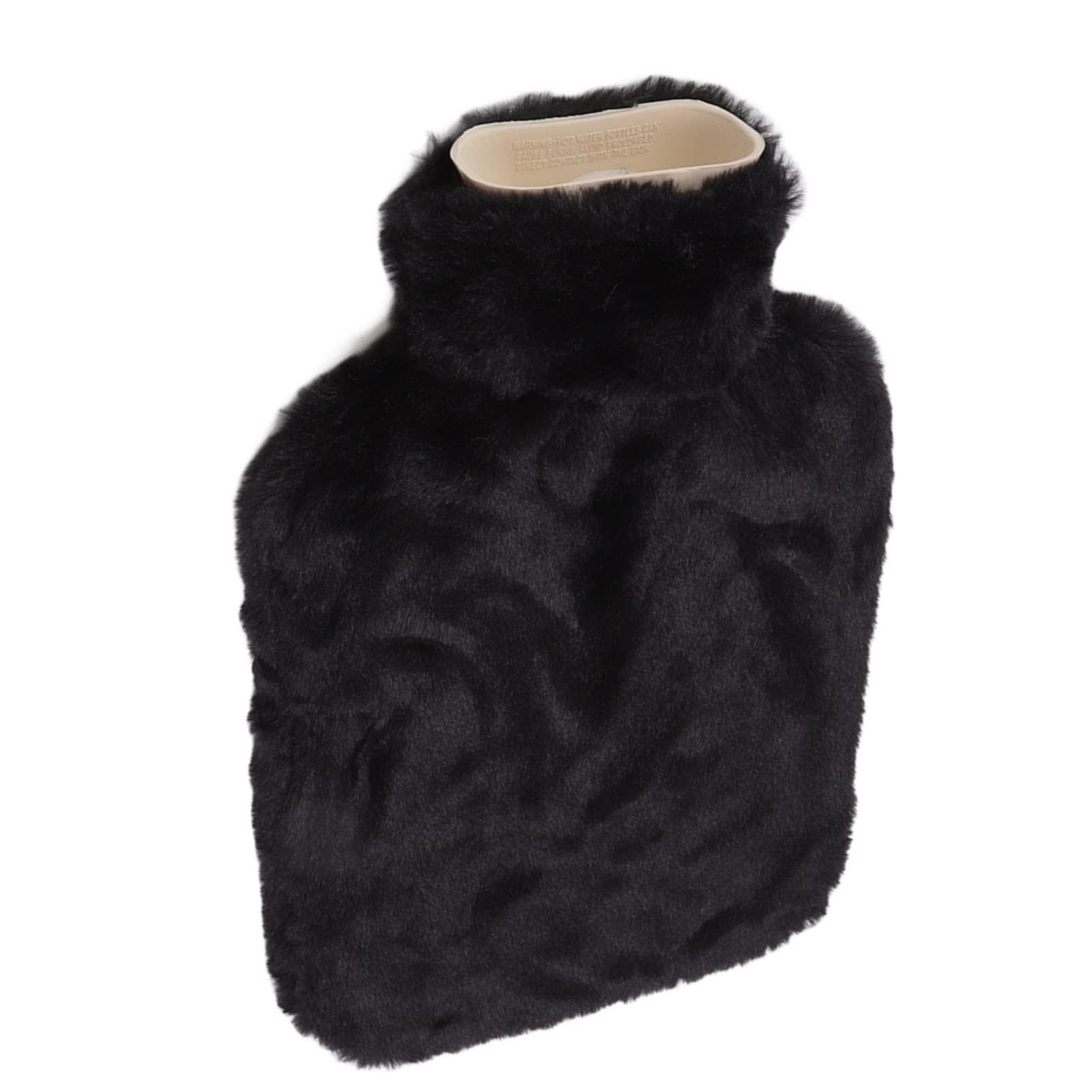 SoarUp Plush Hot Water Bag, 2000ml Hot Water Bottle Wide Water Inlet Rubber Wool for Neck (Black)