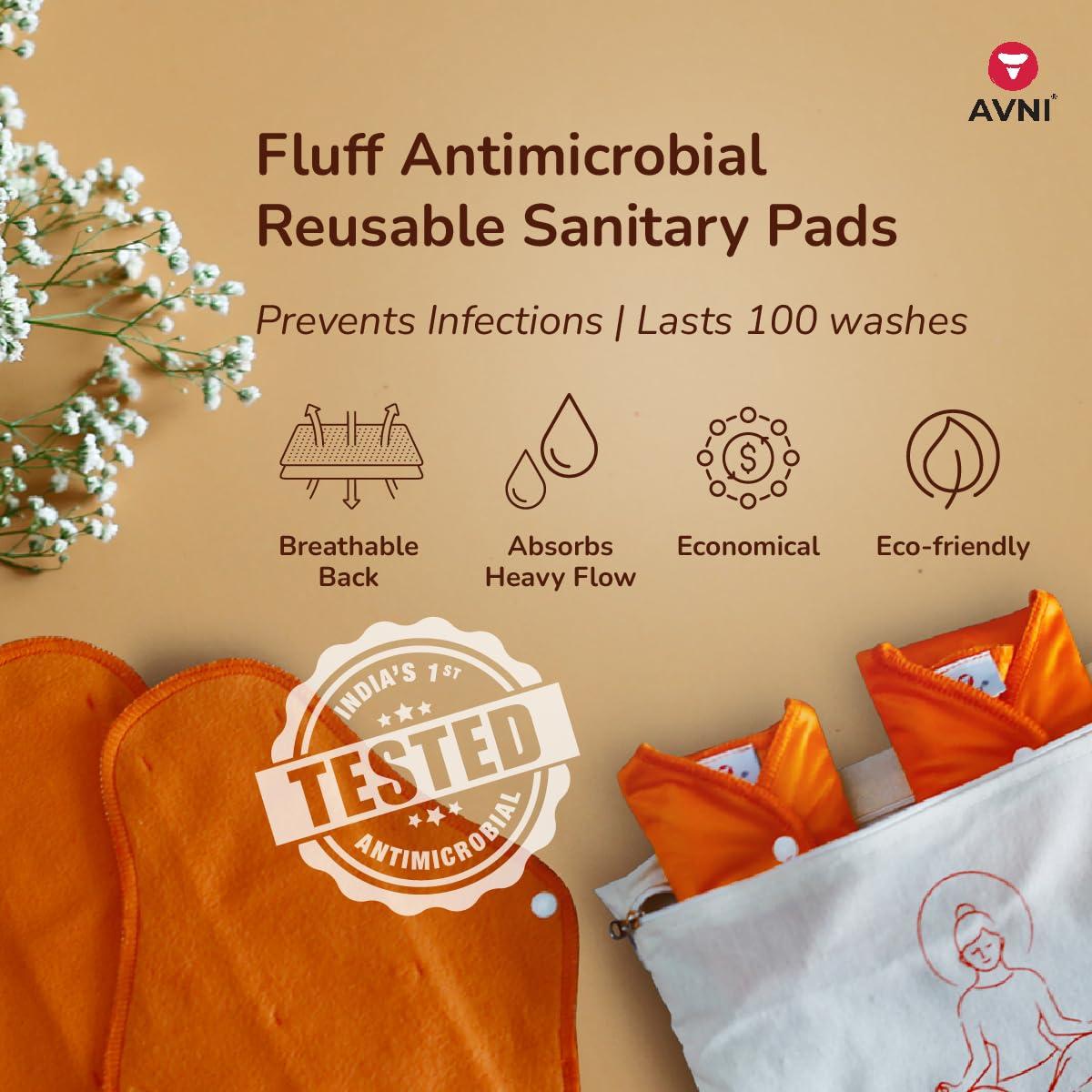 Avni Avni - Fluff Washable Cloth Pads, Pack of 4 + Natural Cloth Pad Wash - 100ml | XXXL (36cm) + 100ml Wash, (Combo Pack of 5)