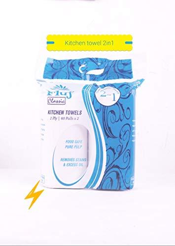Fluf Non Woven Reusable and Washable Kitchen Wipes Kitchen Towel by Fluf - 60 Pulls Per Roll (Pack of 6)