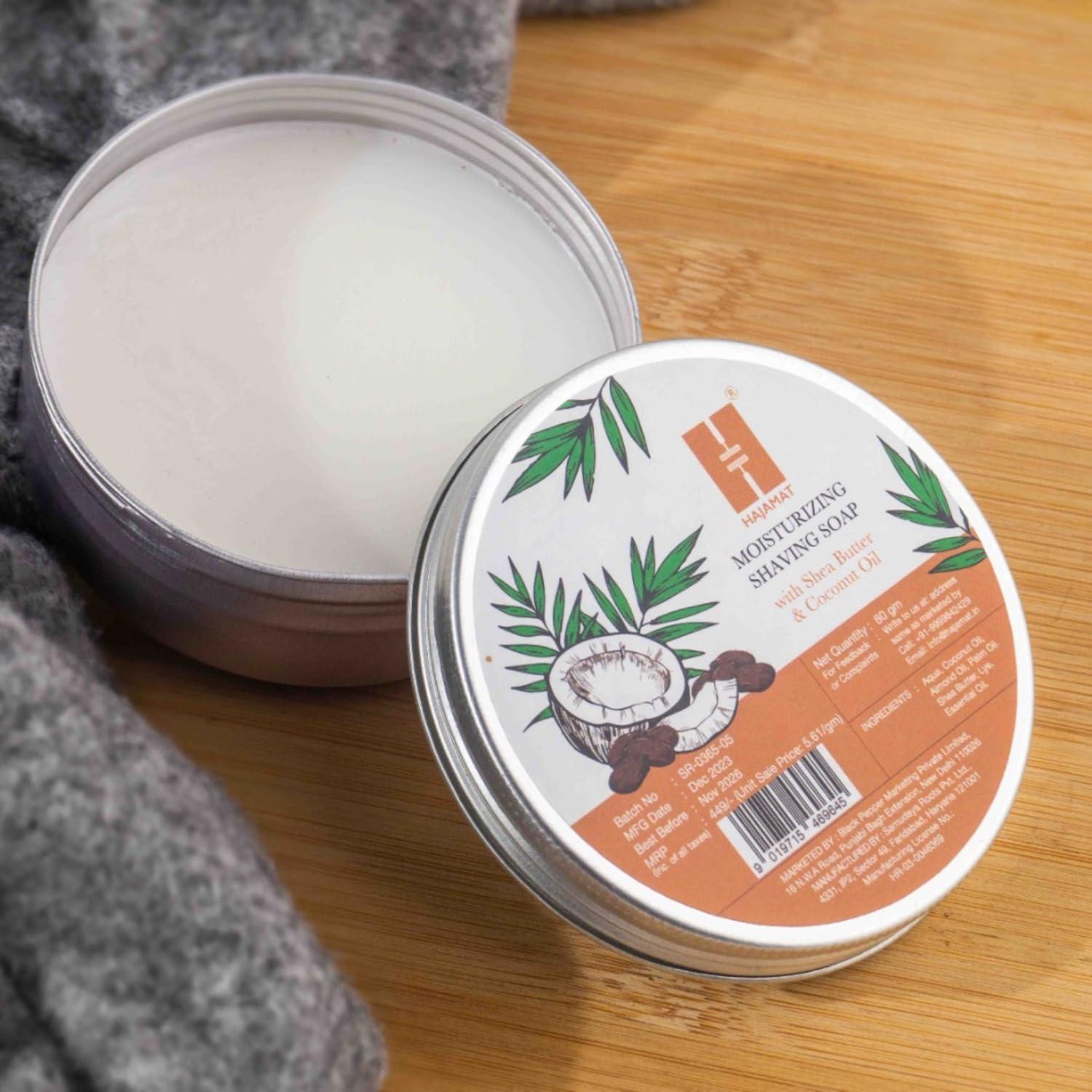 HAJAMAT Hajamat Shaving Soap for Men | Moisturizing Shave Soap for All Skin Types | Dense Lather with Fantastic Scent for the Worlds Best Wet Shaving Routine| Paraben & Sulphate Free| Enriched with Shea Butter and Coconut Oil| 80 gm