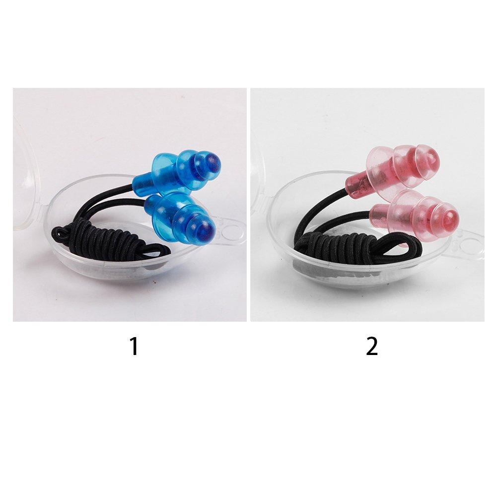 WARP WARP Silicone Waterproof Ear Plugs with Black Elastic Rubber String and Storage Box for Sleeping and Swimming (Blue)