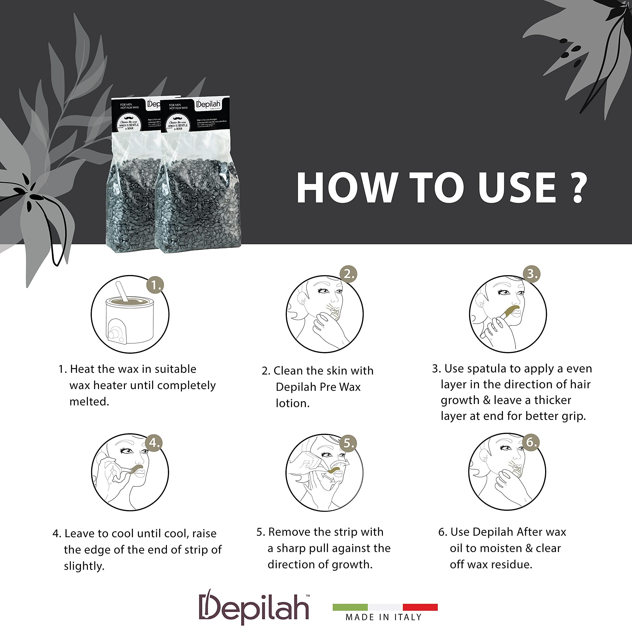 DEPILAH DEPILAH Brazilian Hot Film Wax - 1 Kg Silver Stripless Wax(Men), Pack of 1