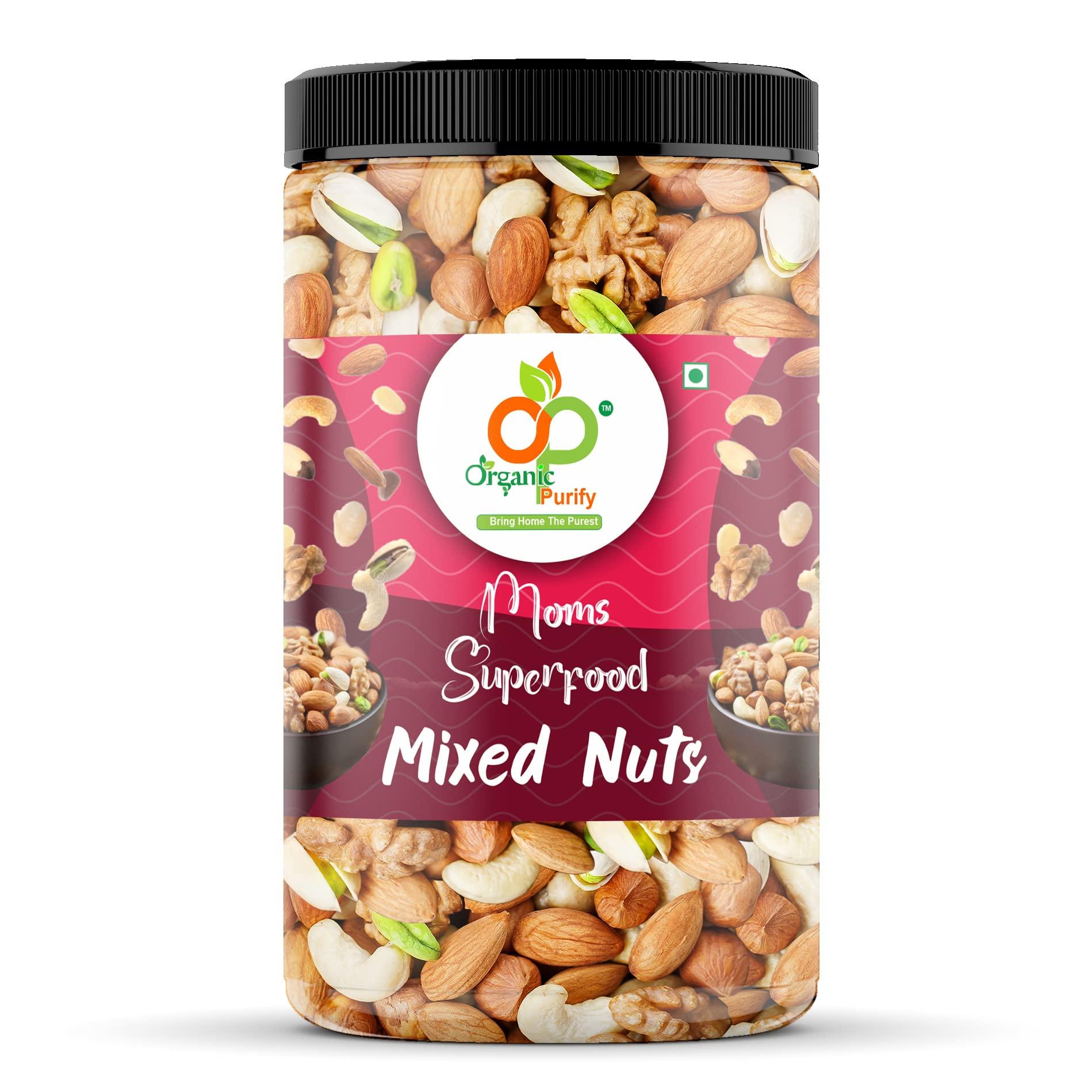 Organic Purify Organic Purify Mom's Superfoood Mixed Nuts Dry Fruits Jar Pack - [Almonds, Cashew, Kishmish, Apricot, Black Raisins, Kiwi] Jar Pack 1 Kg Healthy Snack Approved by Mothers