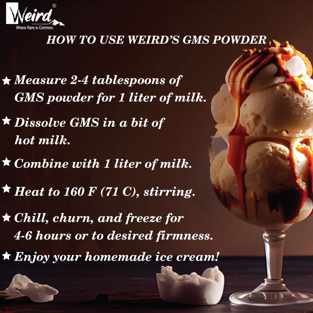 Weird Road GMS Powder For Ice Cream and Kulfi | Glyceryl Mono Stearate | Food Grade (250GM)