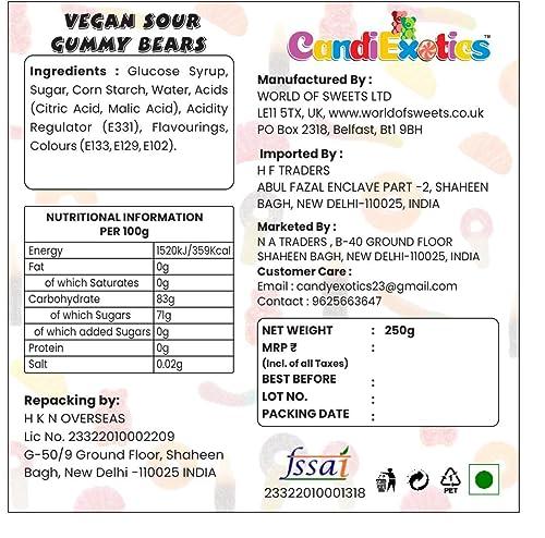 CandiExotics CandiExotics Vegan Sour Gummy Bear Gummy Candies - Fruit Flavored Jelly Candy Perfect for Kids and Adults alike (250gm)