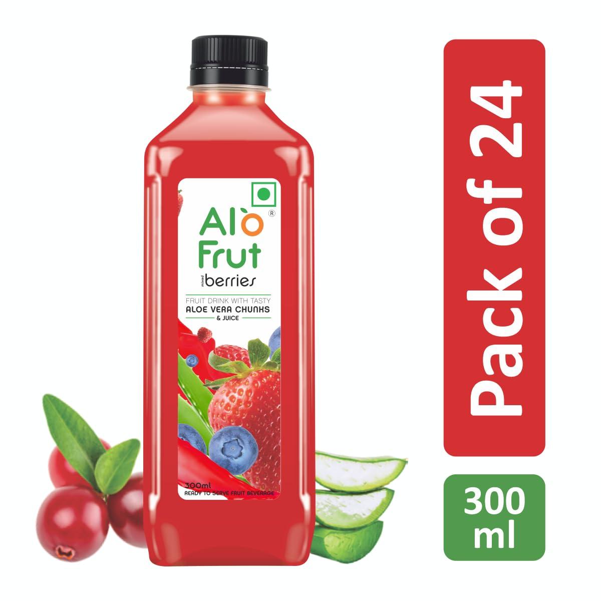 ALO FRUT Alo Frut Berries Aloevera Chunks & Juice 300ml(Pack of 24) - 1 Case | Fruit Juice Mai Aloevera Chunks| Healthy Hai Isme Aloevera Hai | Ready To Serve Drink