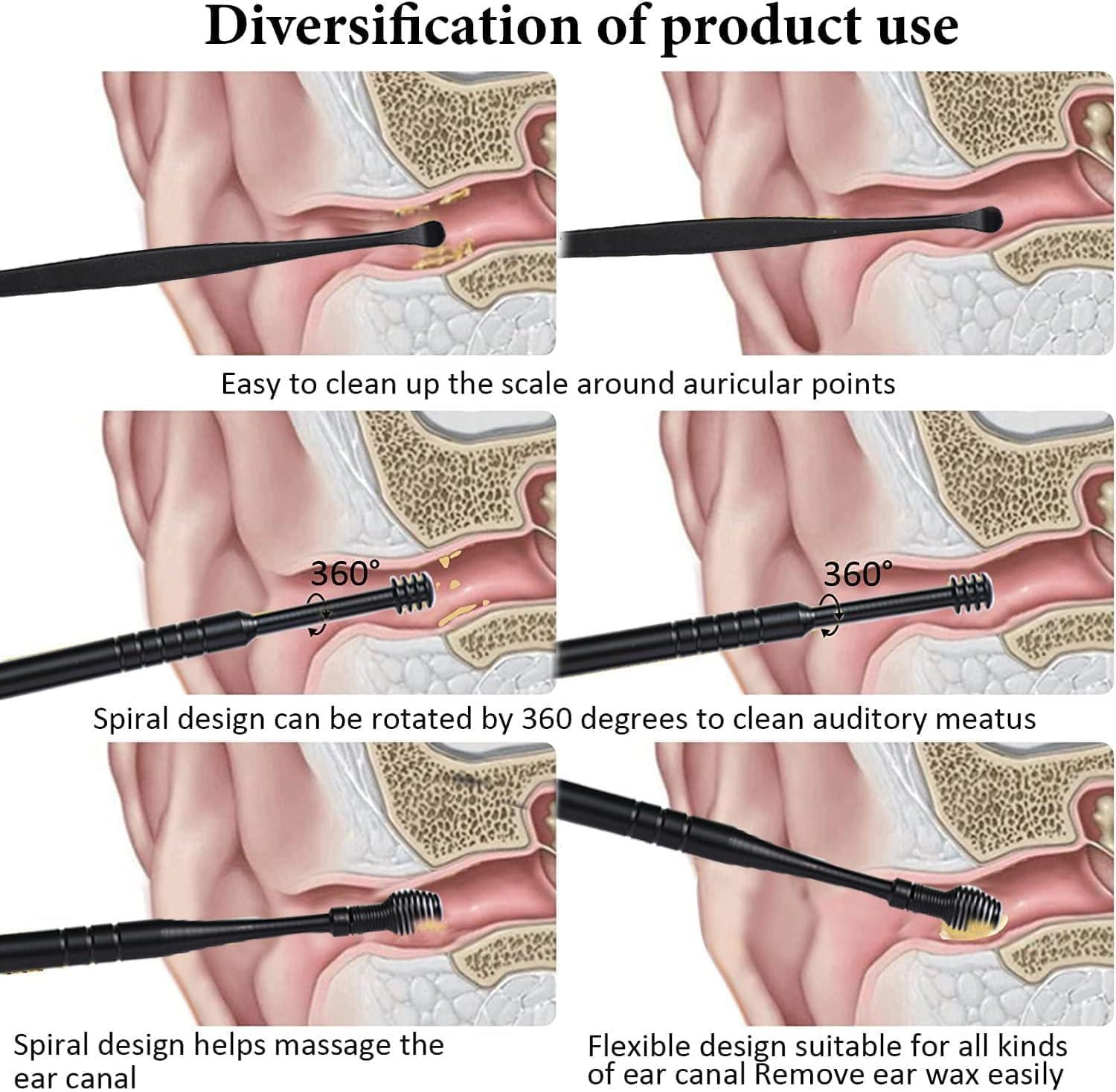 VIVUE VIVUE Ear wax cleaner tool kit set of 6 pieces Wax Removal Deeply Clean Spiral Turn Stainless Steel Cleaning Ear Care Tools with Leather Storage Box Spiral Tool Spoon Cleanser Ear Curette Cleaner (MULTI)