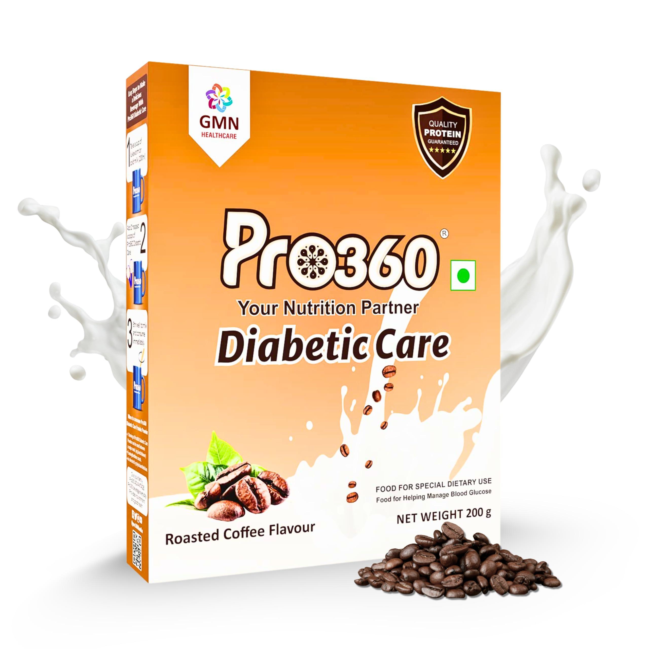 PRO360 Pro360 Diabetic Care Protein Powder for Diabetes - Food Supplement for Diabetic Patients - Helps in Managing Blood Sugar Levels - Zero Added Sugar - 200g Refill pack (Roasted Coffee)