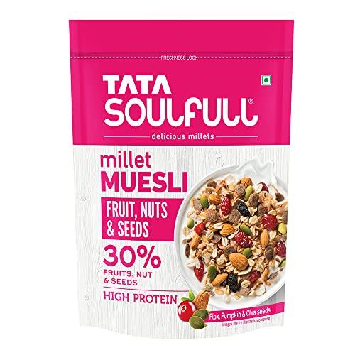 Soulfull Tata SoulfullFruits, Nuts & Seeds Millet Muesli, Contains Flax, Pumpkin & Chia Seeds, 500g & Tata Soulfull 0% Added Sugar Millet Muesli, High Protein, Rich in Fibre, 500g