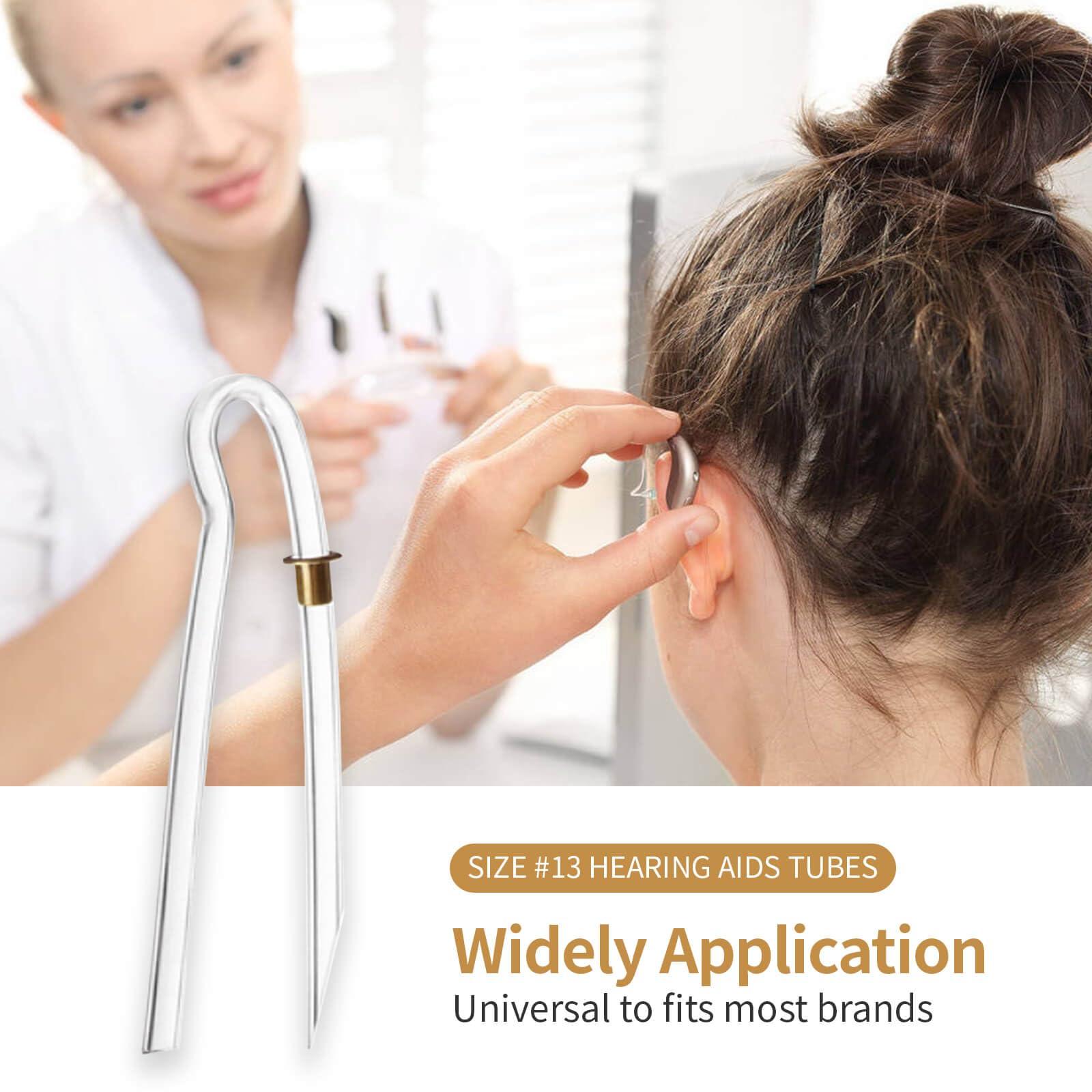 sierescon Sierescon Hearing Aid Tubes - Size #13 Preformed BTE Earmold Tubing 3.5 x 2 mm Hearing Aid Replacement Tube with Gold Lock Hearing Aid Cleaning Kit (6)